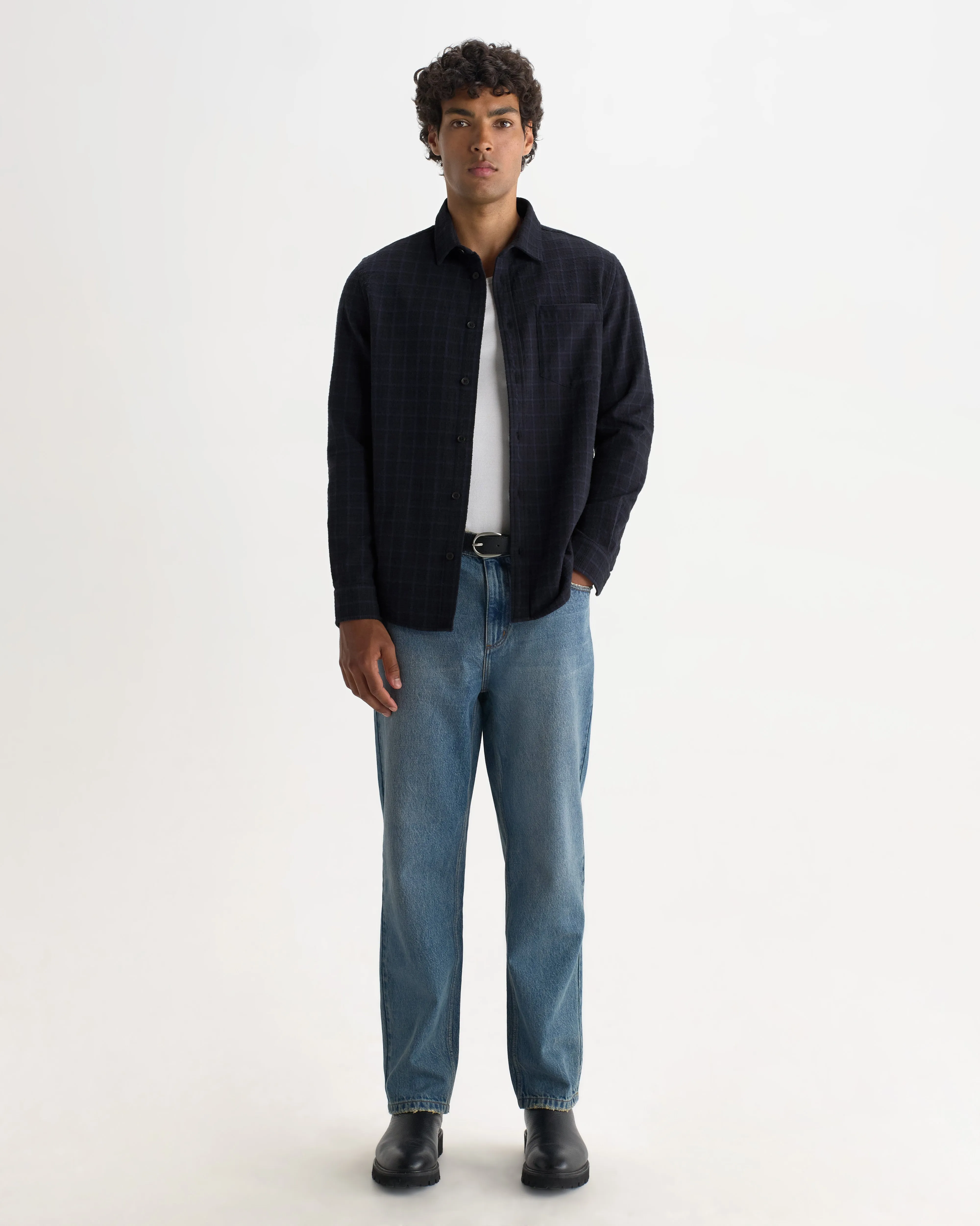 Shelly - Navy And Black Check Dobby Cotton Shirt sold by Wax London product image thumbnail 4