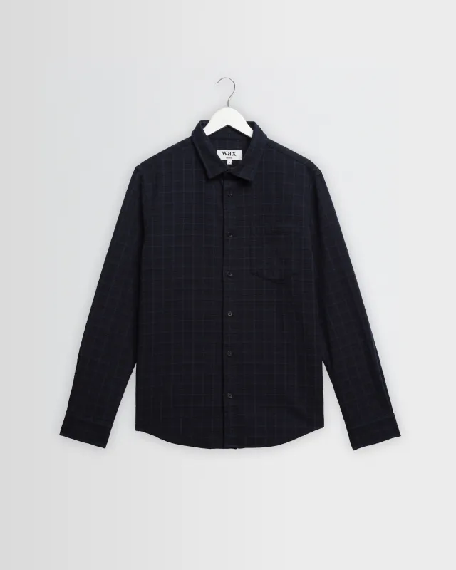 Shelly - Navy And Black Check Dobby Cotton Shirt made by Wax London