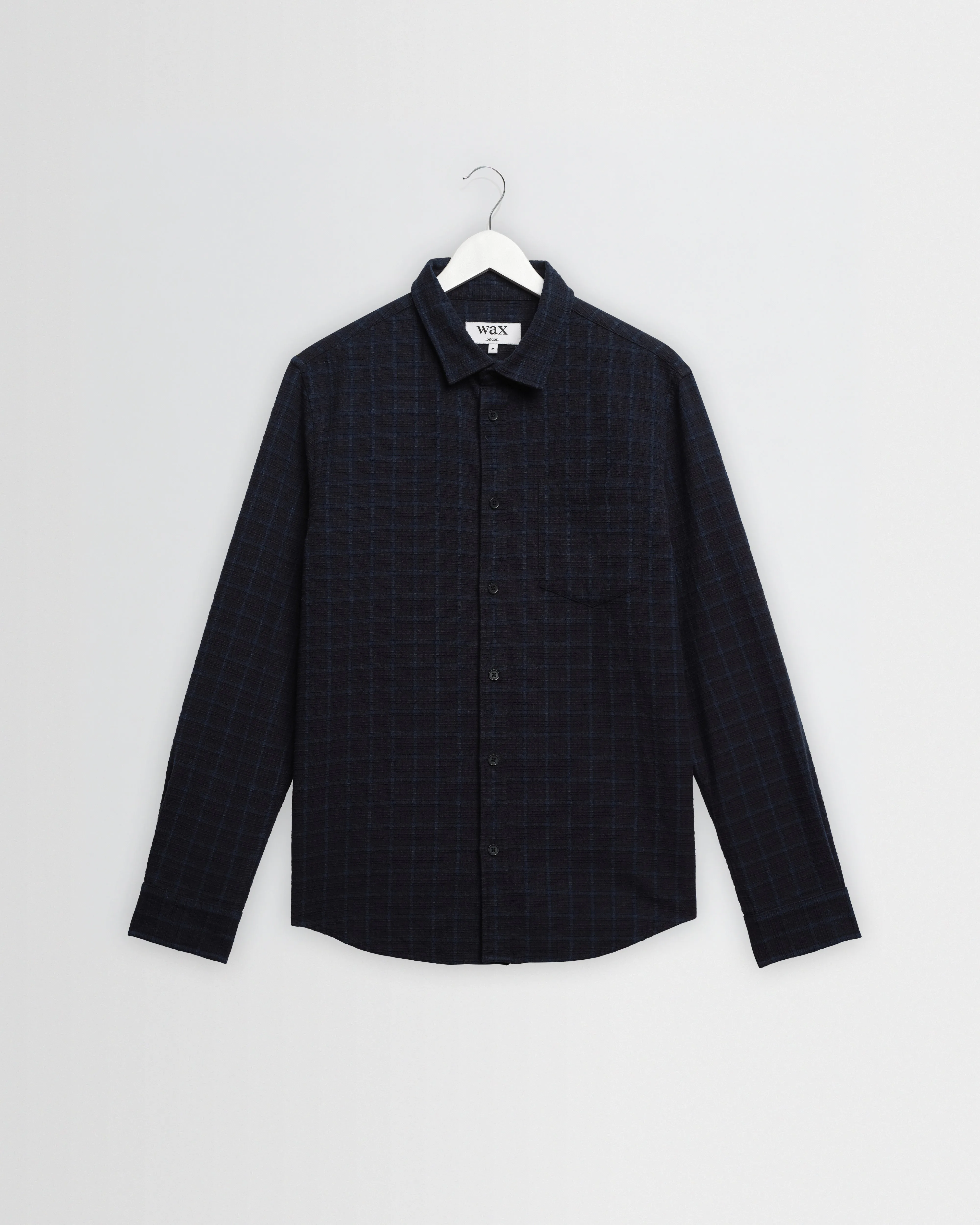 Shelly - Navy And Black Check Dobby Cotton Shirt sold by Wax London