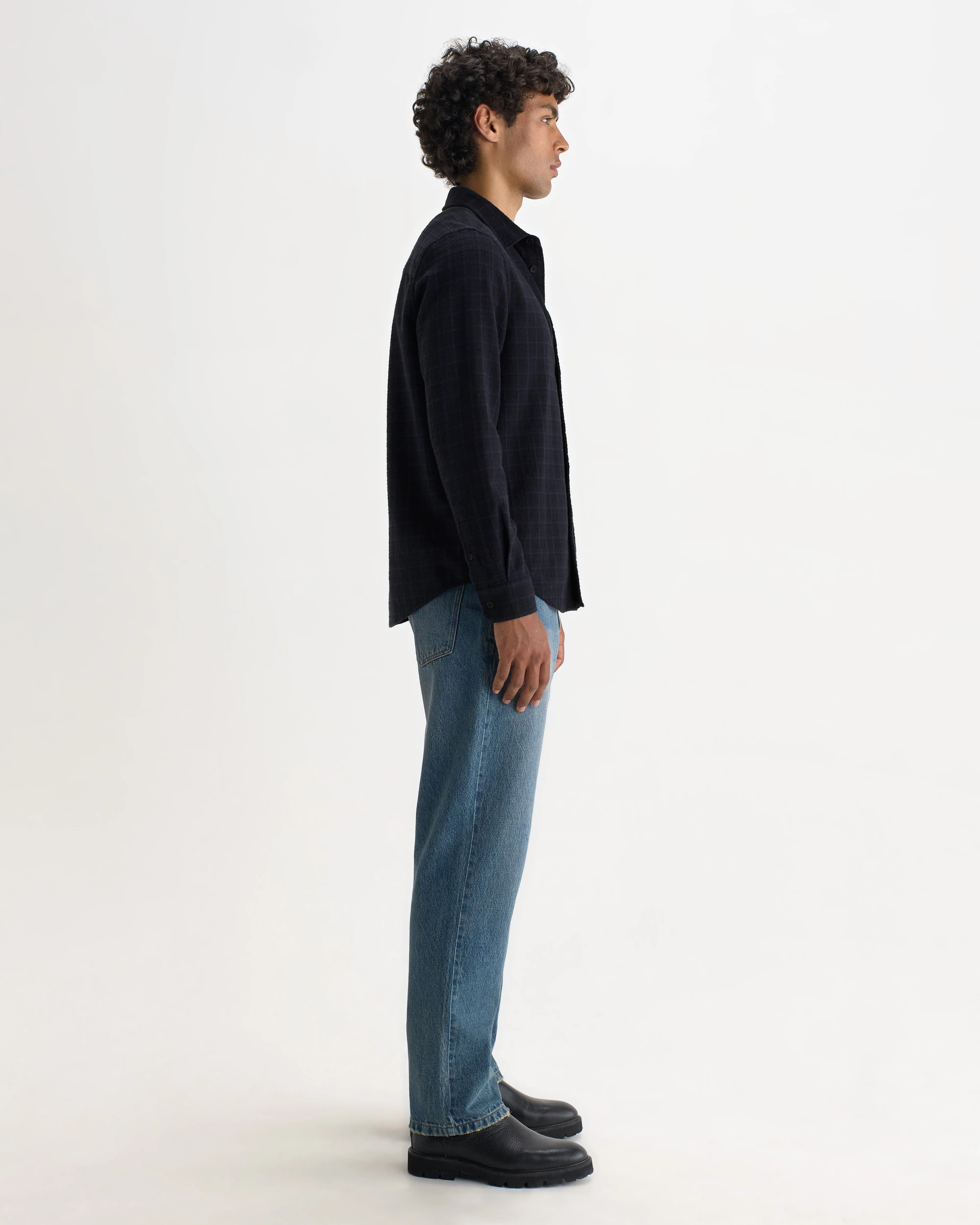 Shelly - Navy And Black Check Dobby Cotton Shirt sold by Wax London product image thumbnail 5