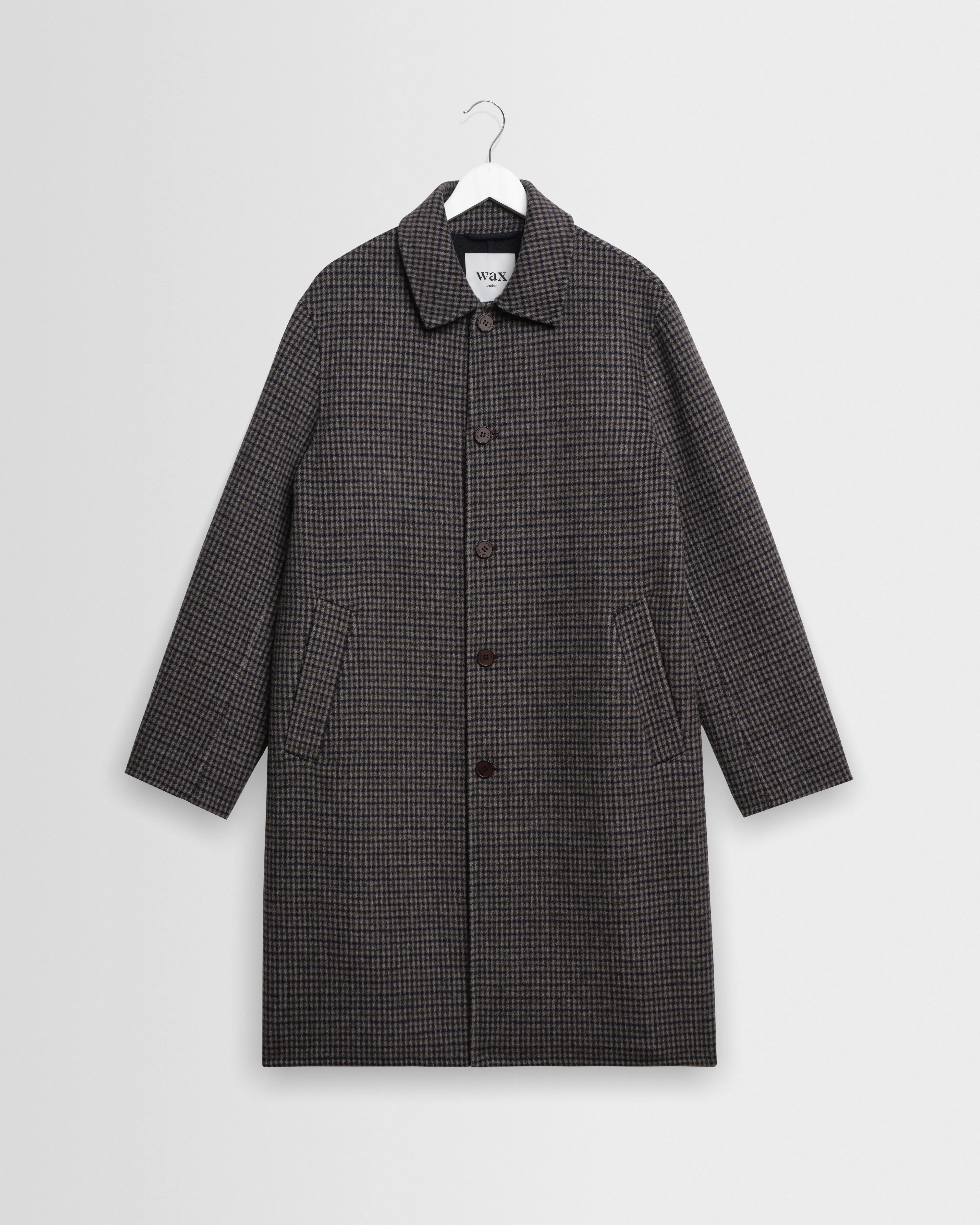 Stan - Navy And Brown Double Face Car Coat sold by Wax London