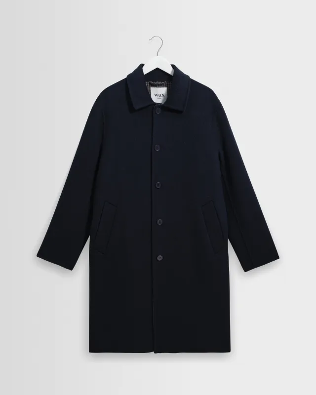 Stan - Navy Double Face Car Coat made by Wax London