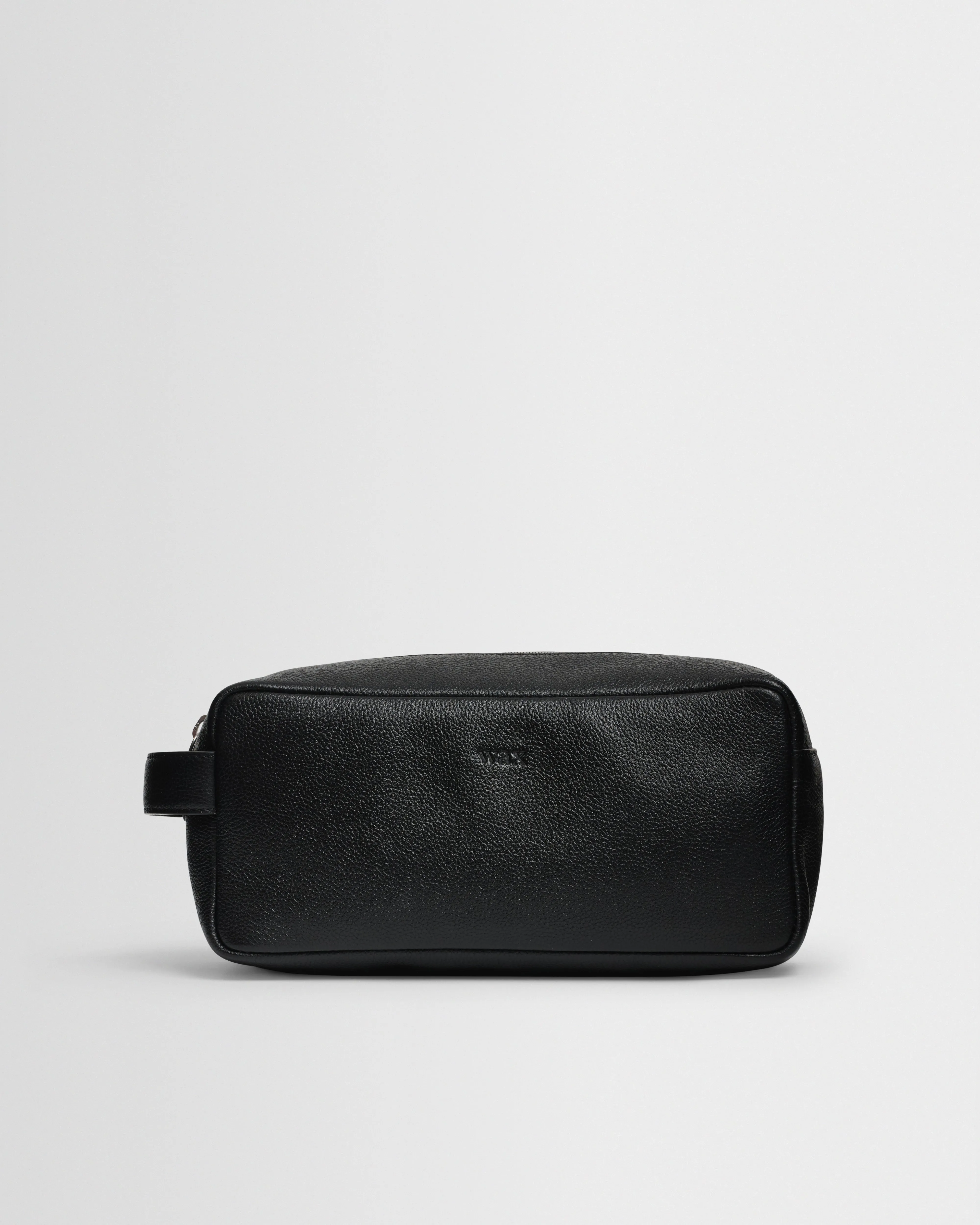 Wells - Black Grain Leather Wash Bag sold by Wax London