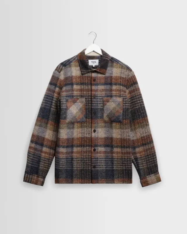 Whiting - Oatmeal And Multicolour Check Wool Blend Overshirt made by Wax London