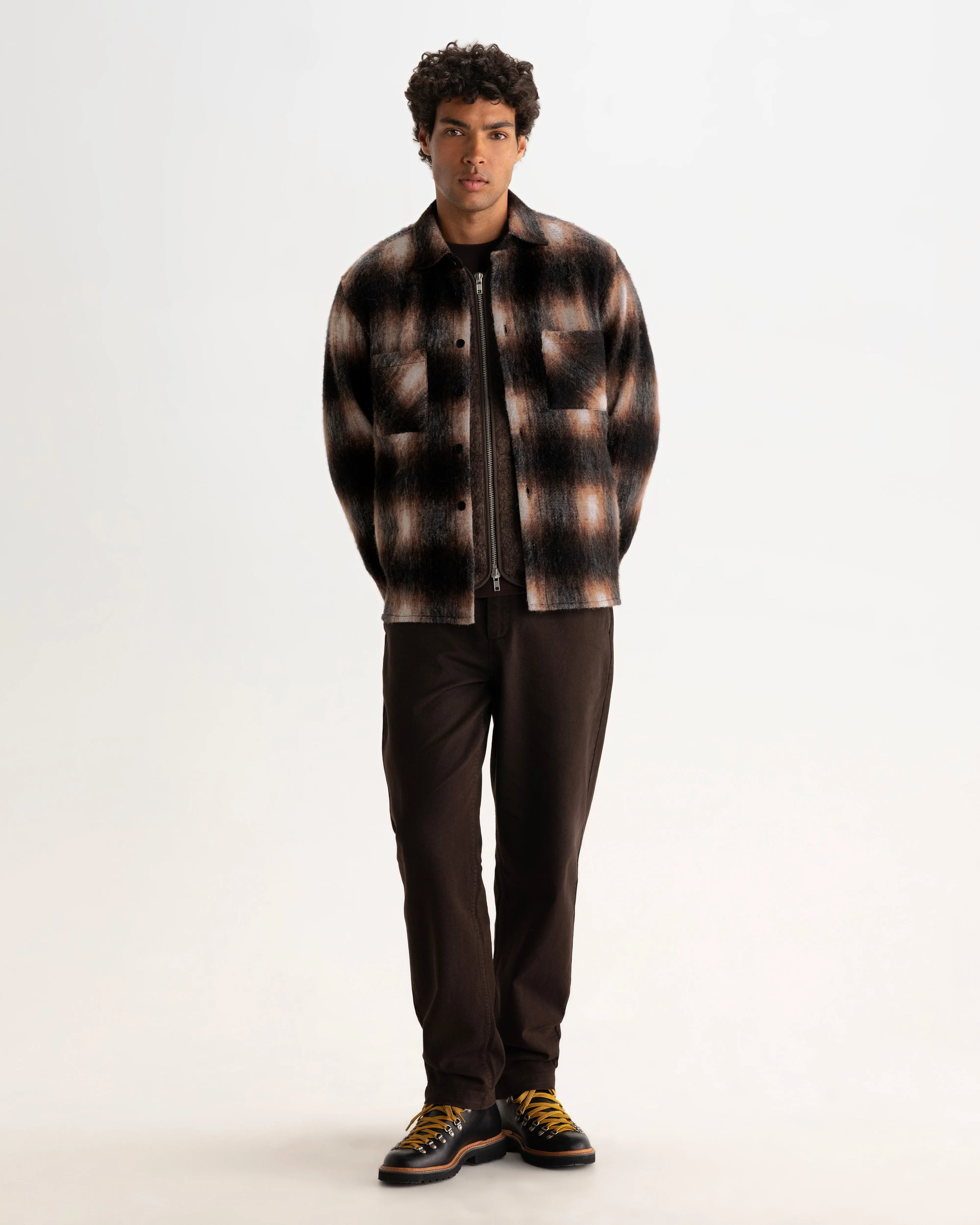 Whiting - Brown And Black Elm Wool Blend Check Overshirt sold by Wax London product image thumbnail 4