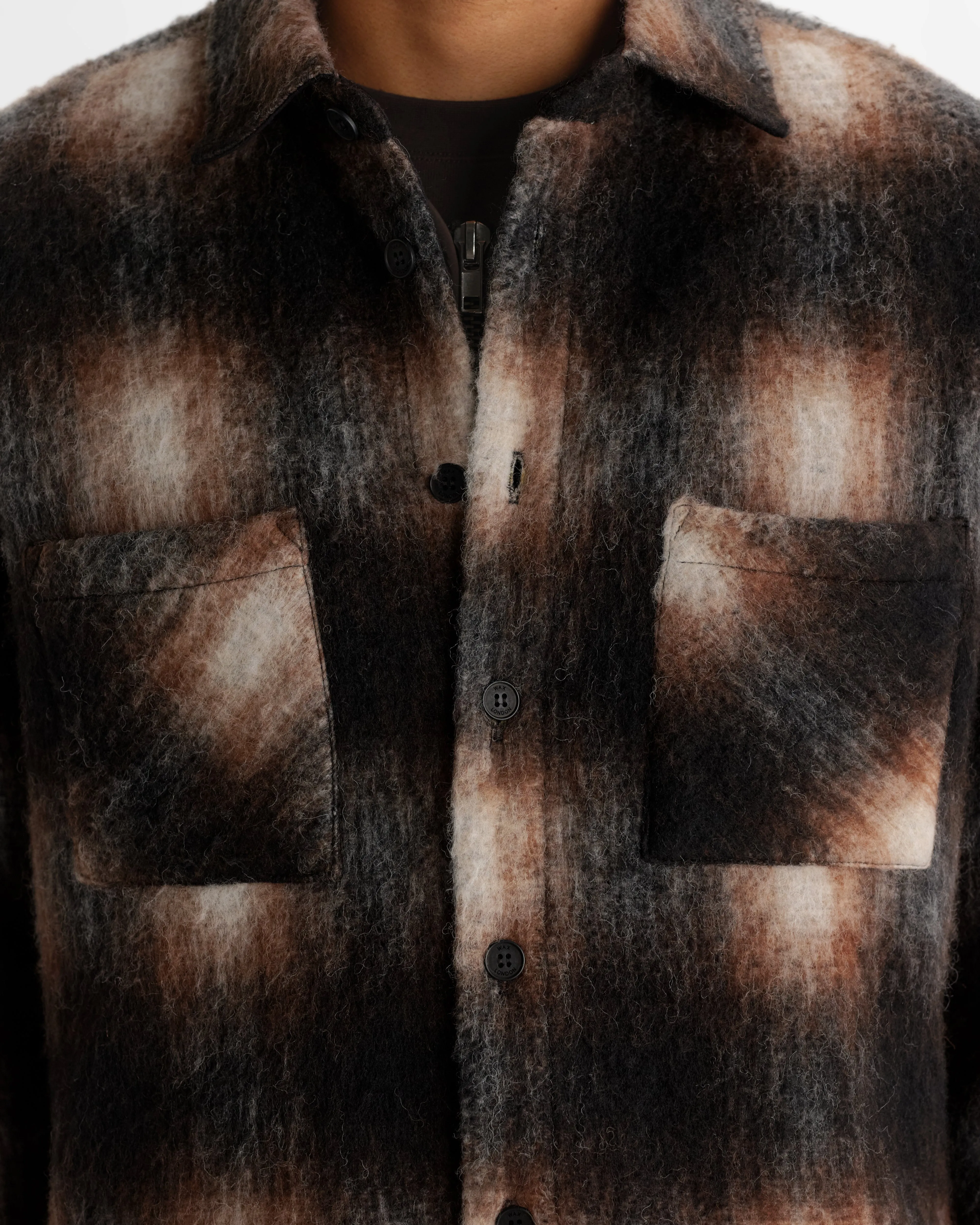 Whiting - Brown And Black Elm Wool Blend Check Overshirt sold by Wax London product image thumbnail 3