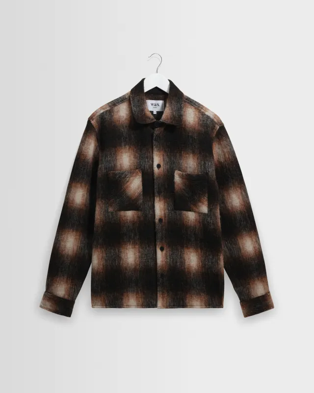 Whiting - Brown And Black Elm Wool Blend Check Overshirt made by Wax London