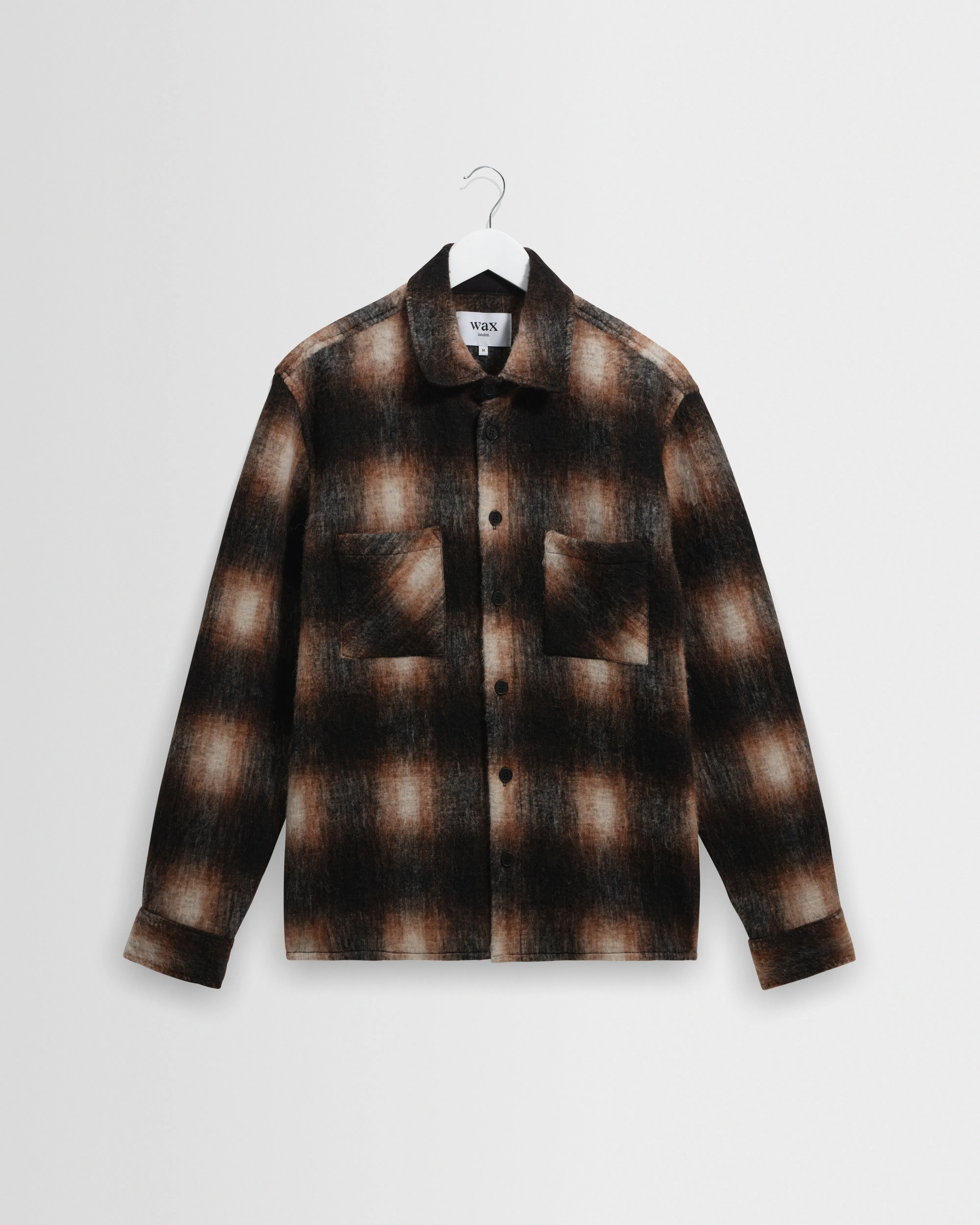 Whiting - Brown And Black Elm Wool Blend Check Overshirt sold by Wax London