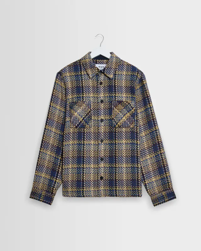 Whiting - Blue And Multicolour Grain Check Overshirt made by Wax London