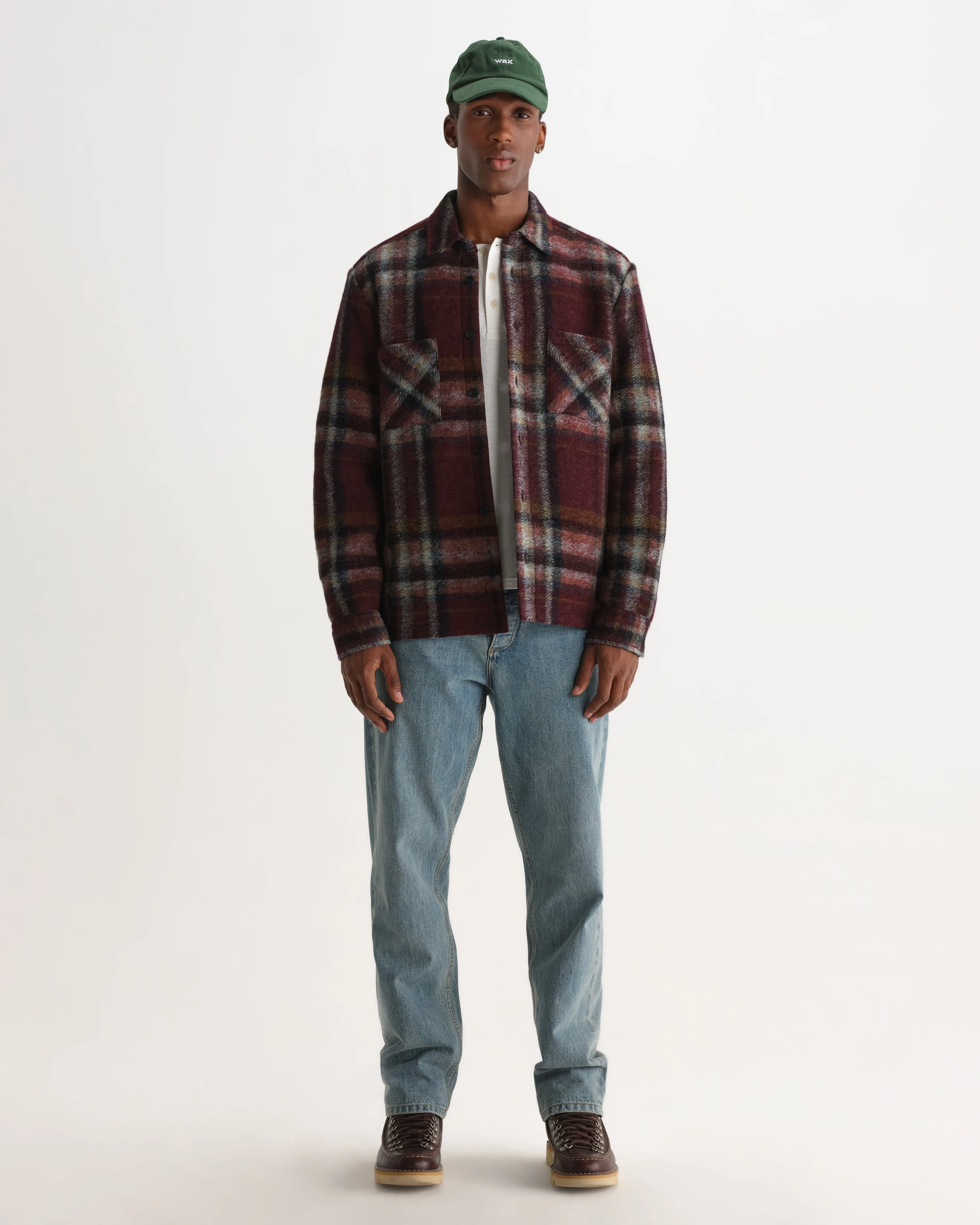 Whiting - Burgundy And Multicolour Lex Wool Blend Check Overshirt sold by Wax London product image thumbnail 4