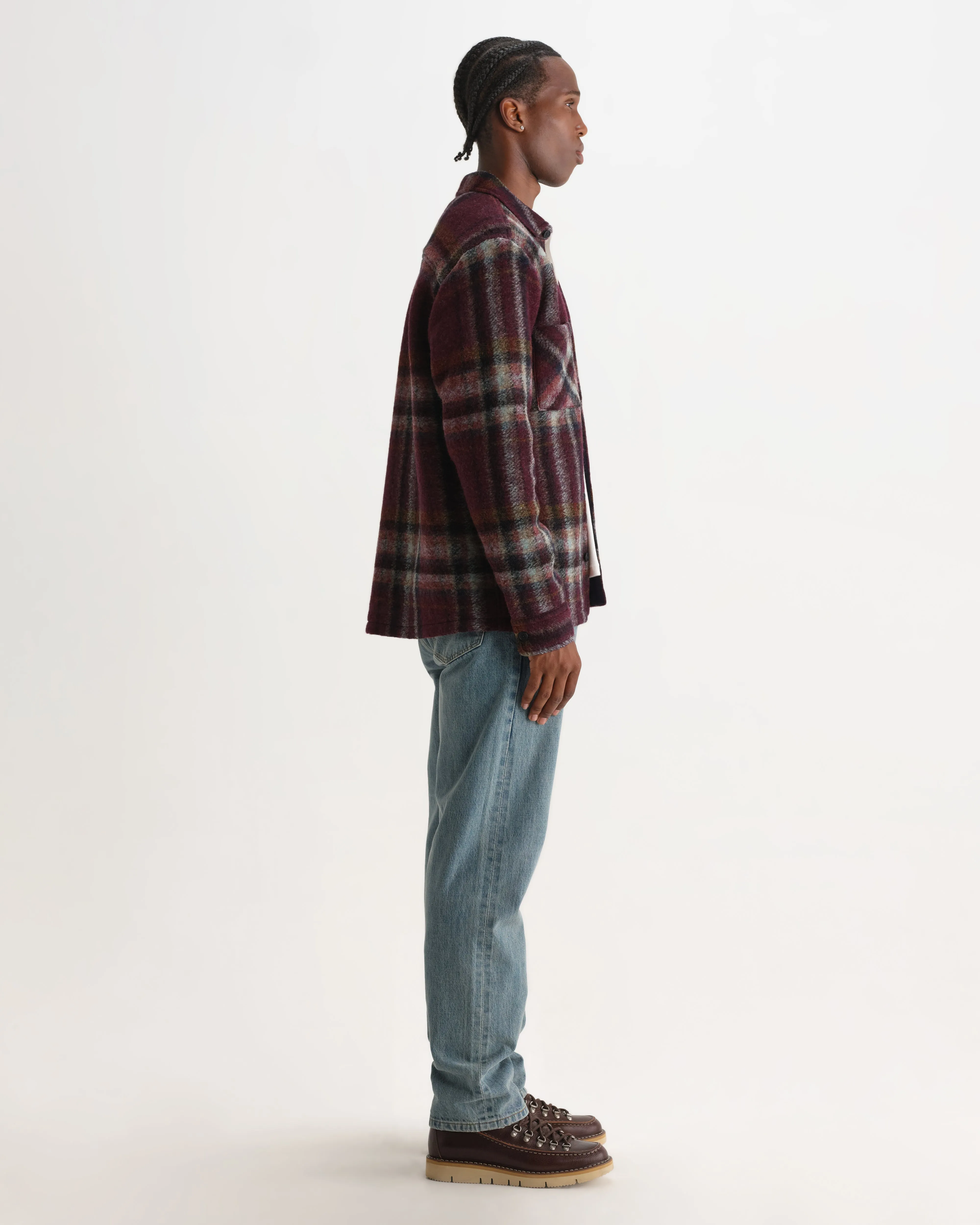 Whiting - Burgundy And Multicolour Lex Wool Blend Check Overshirt sold by Wax London product image thumbnail 5