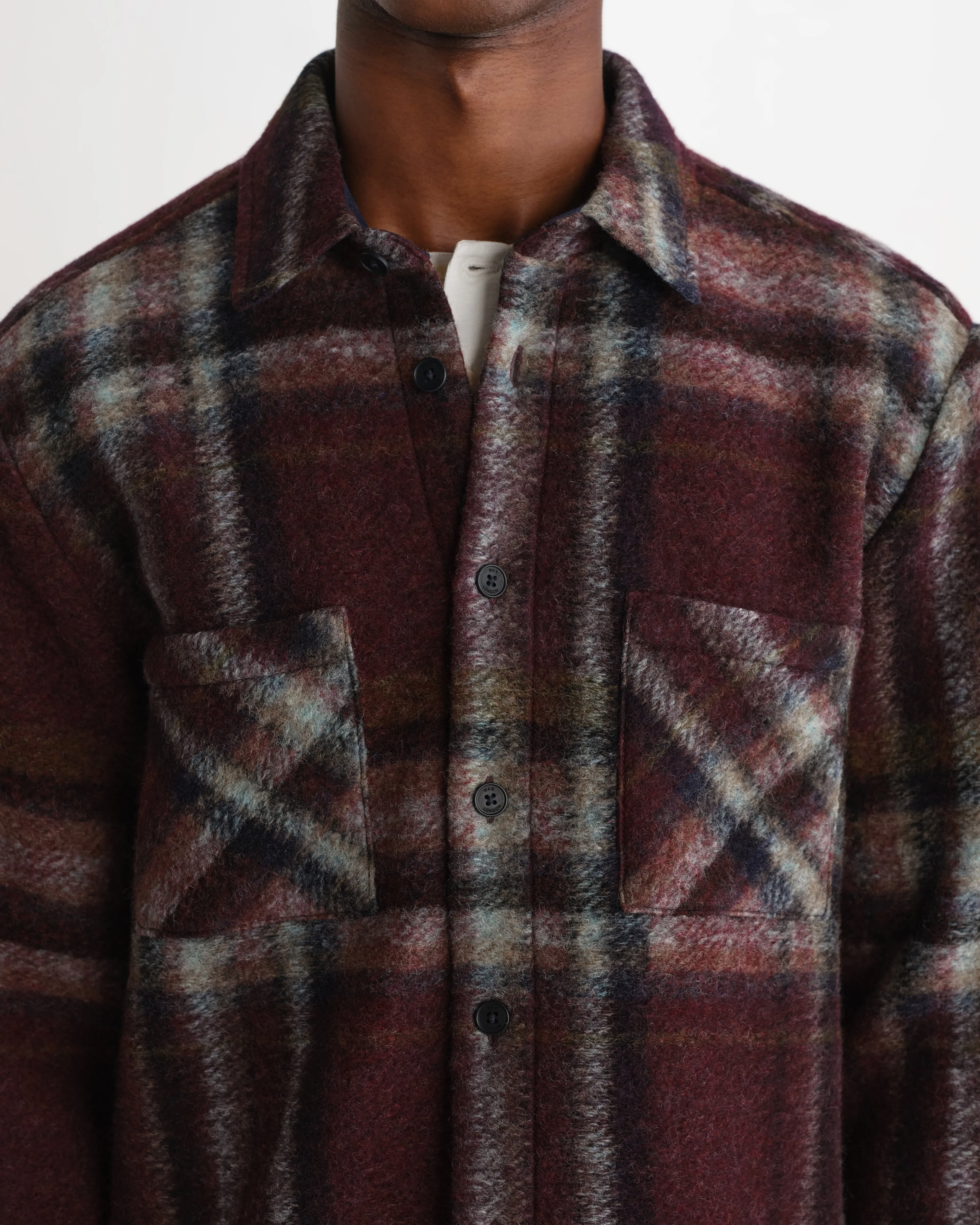 Whiting - Burgundy And Multicolour Lex Wool Blend Check Overshirt sold by Wax London product image thumbnail 3