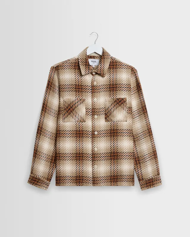 Whiting - Natural And Ecru Overlap Check Overshirt made by Wax London
