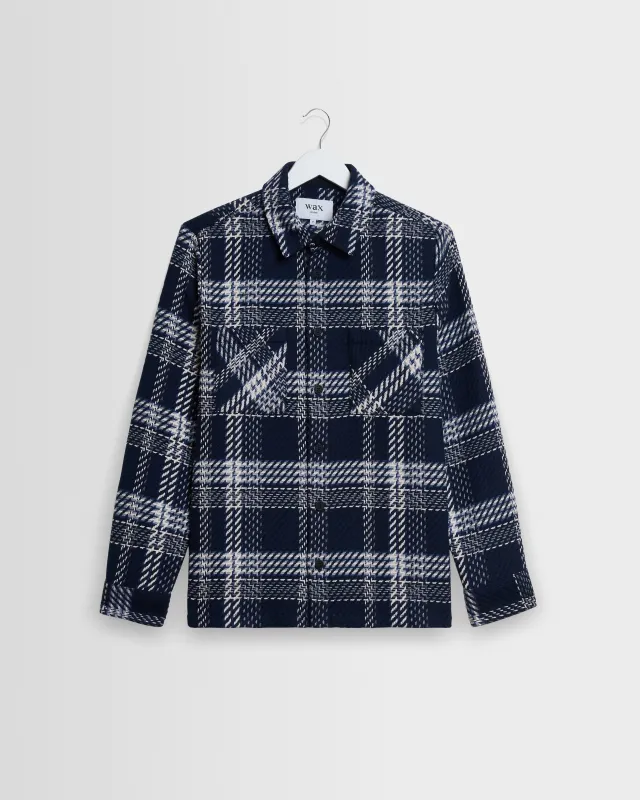 Whiting - Navy And Ecru Plaid Weave Check Overshirt made by Wax London