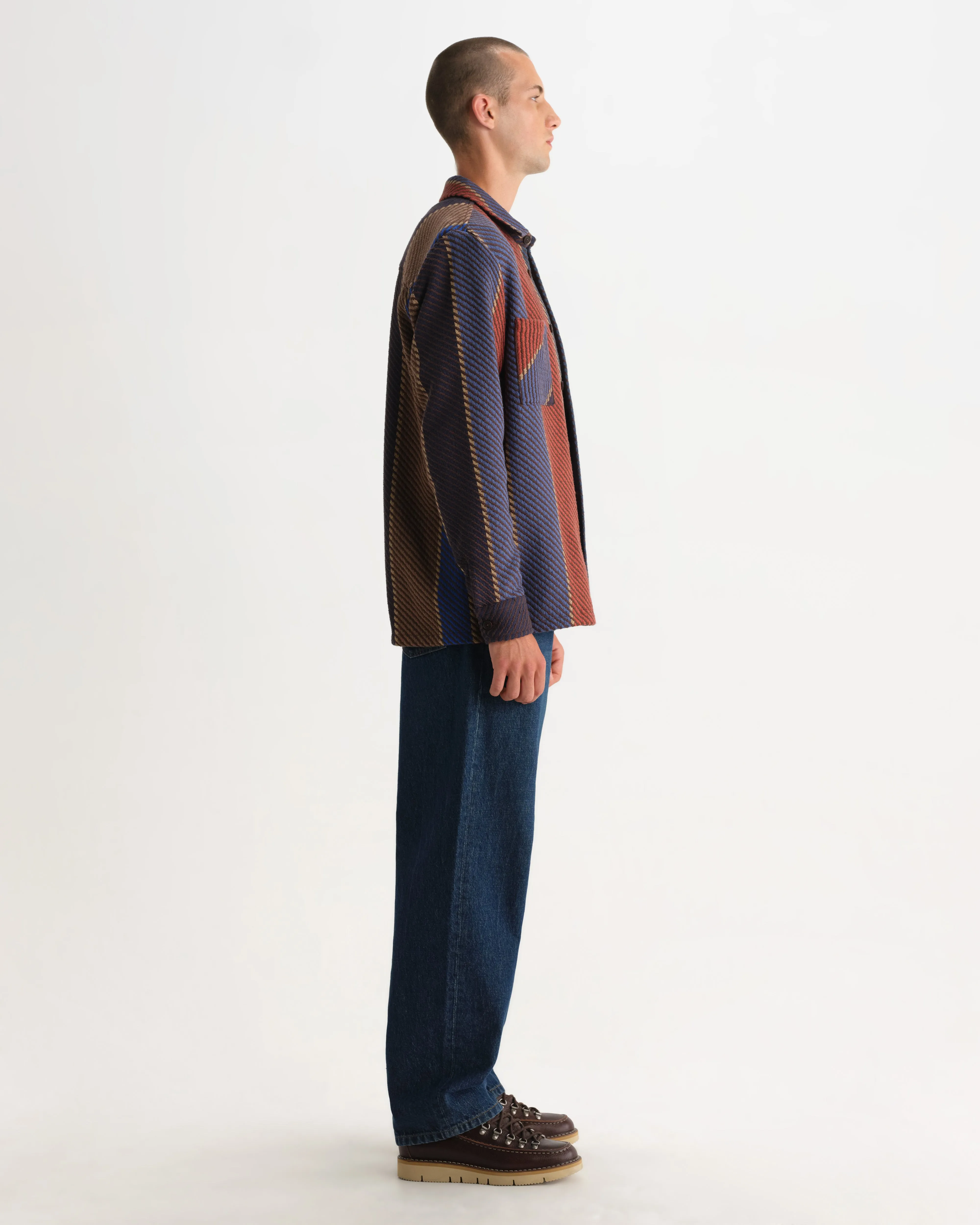 Whiting - Blue And Brown Walter Stripe Overshirt sold by Wax London product image thumbnail 5