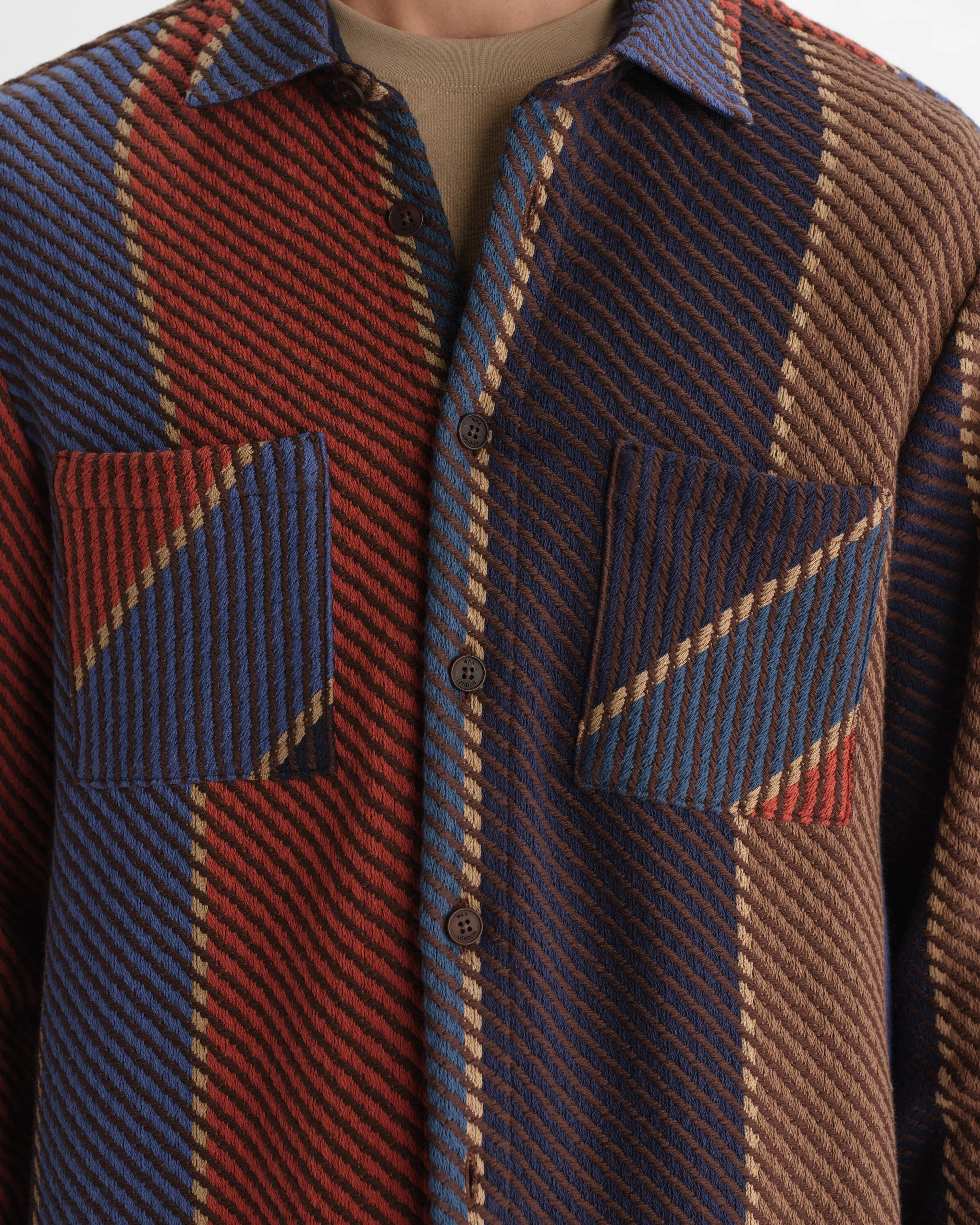 Whiting - Blue And Brown Walter Stripe Overshirt sold by Wax London product image thumbnail 3