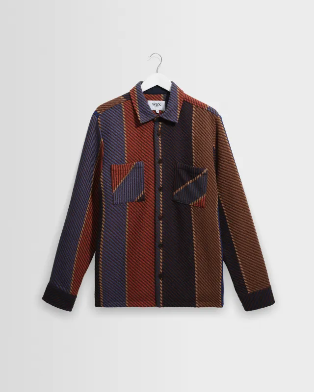Whiting - Blue And Brown Walter Stripe Overshirt made by Wax London