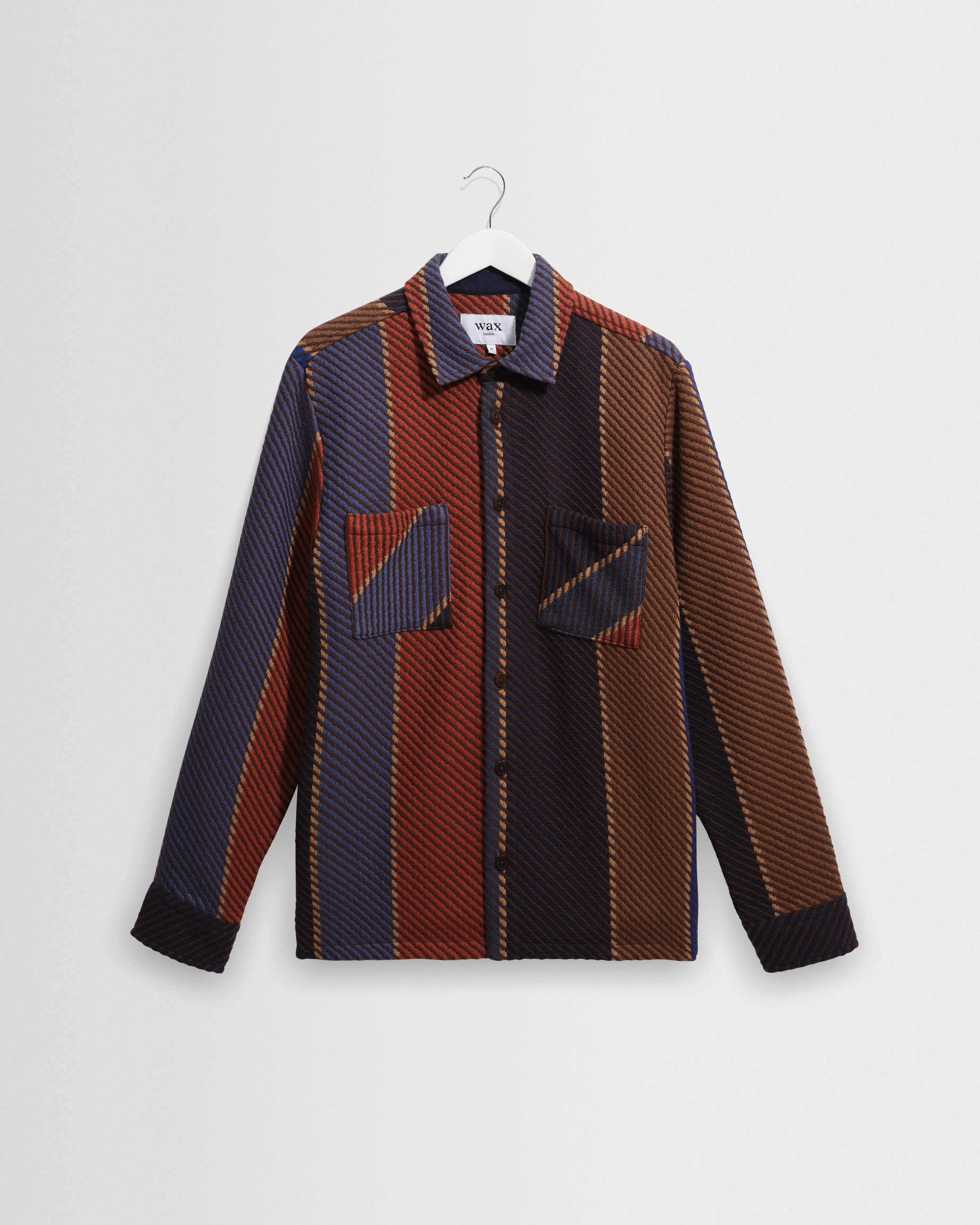 Whiting - Blue And Brown Walter Stripe Overshirt sold by Wax London