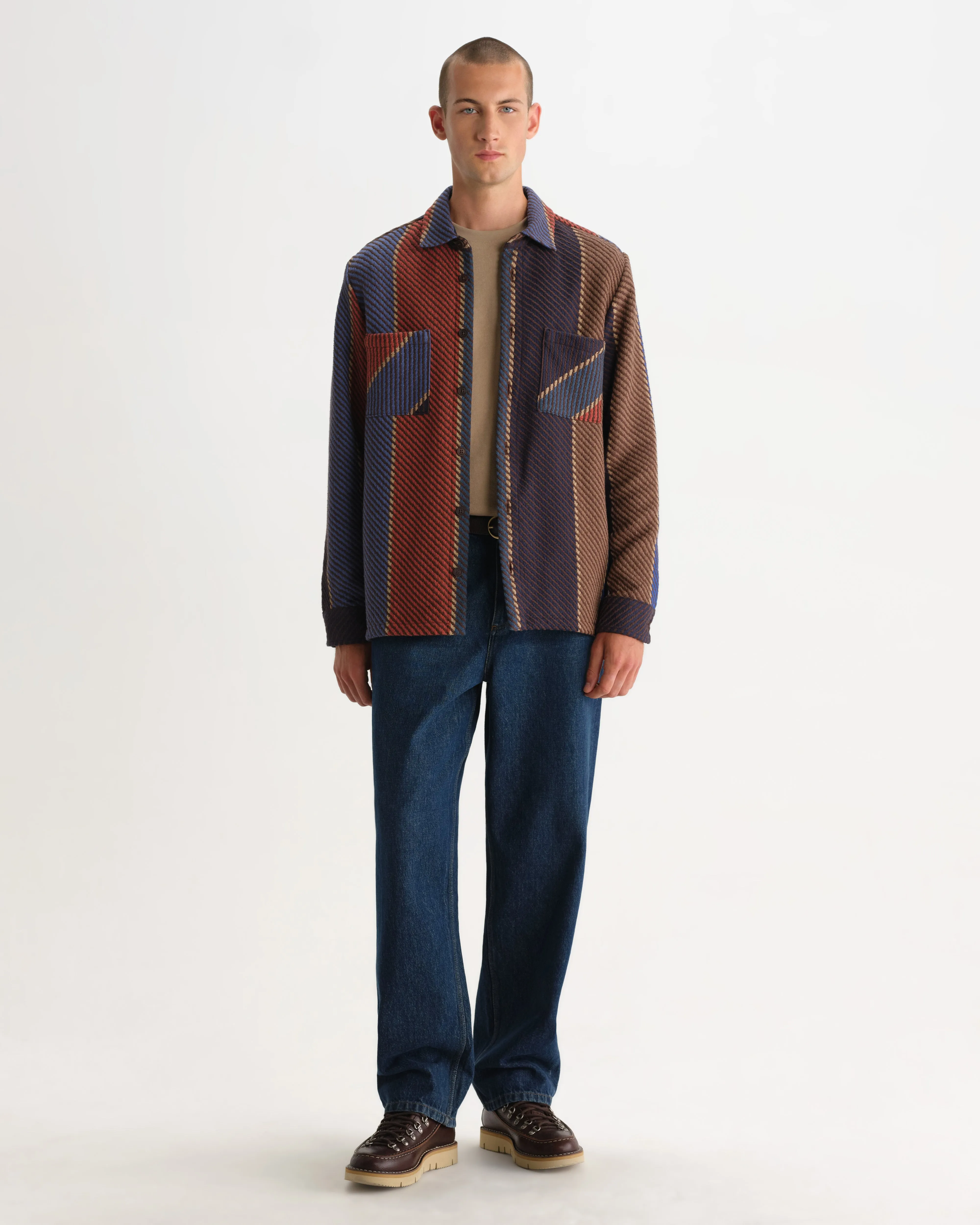 Whiting - Blue And Brown Walter Stripe Overshirt sold by Wax London product image thumbnail 4