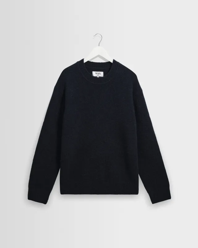 Wilde - Navy Fluffy Wool Crewneck made by Wax London