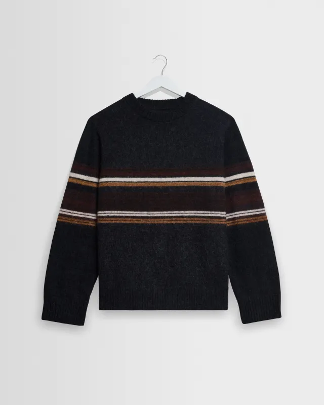 Wilde - Charcoal And Brown Bold Stripe Fluffy Wool Crewneck made by Wax London