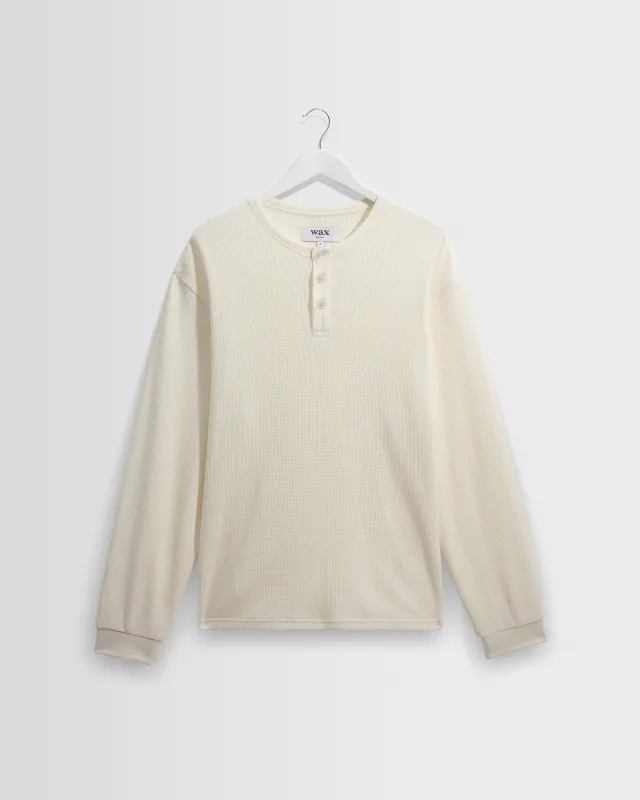 Caleb - Ecru Waffle Cotton Henley Long-Sleeve T-Shirt made by Wax London