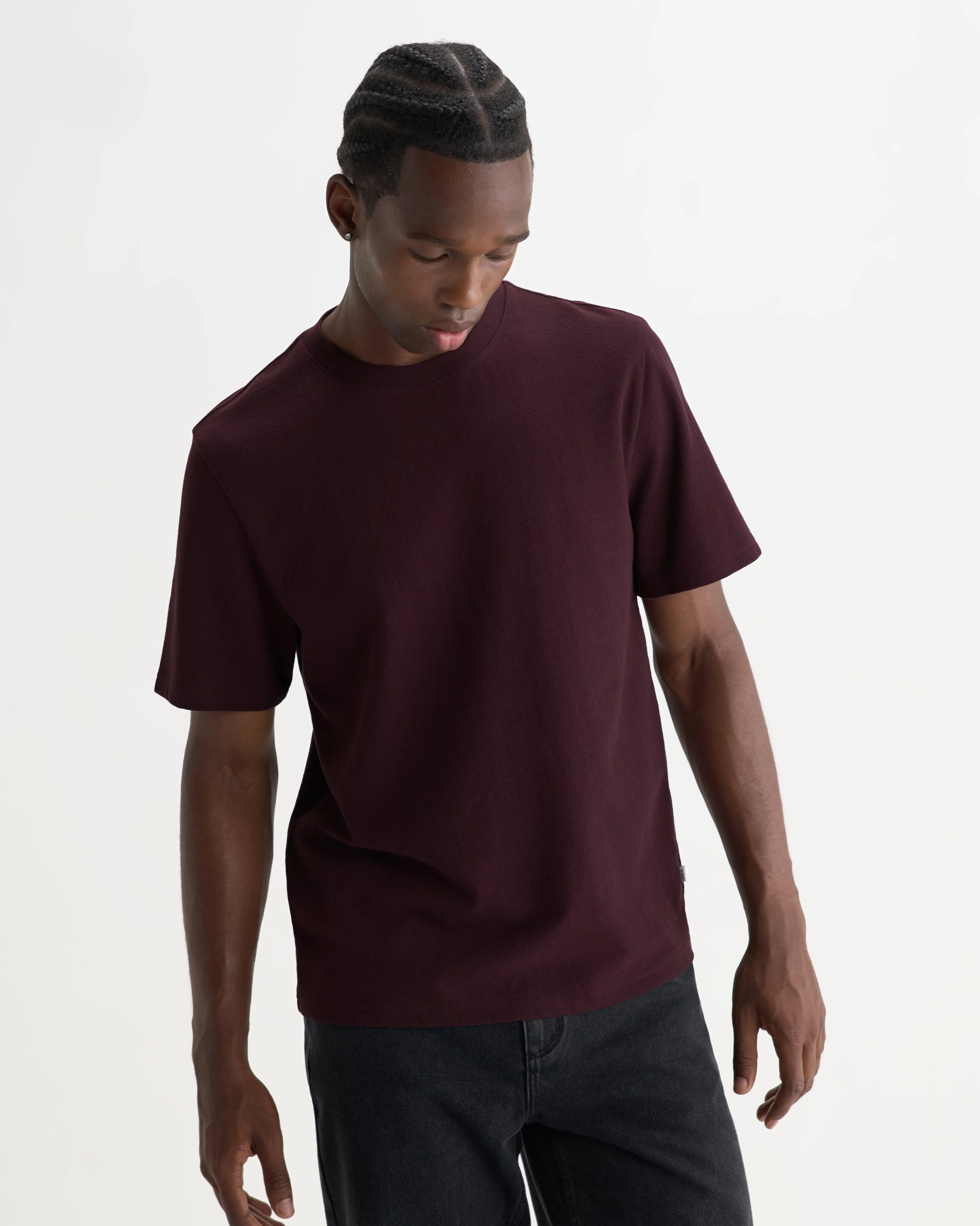 Dean - Dark Purple Textured Organic Cotton T-Shirt sold by Wax London product image thumbnail 2