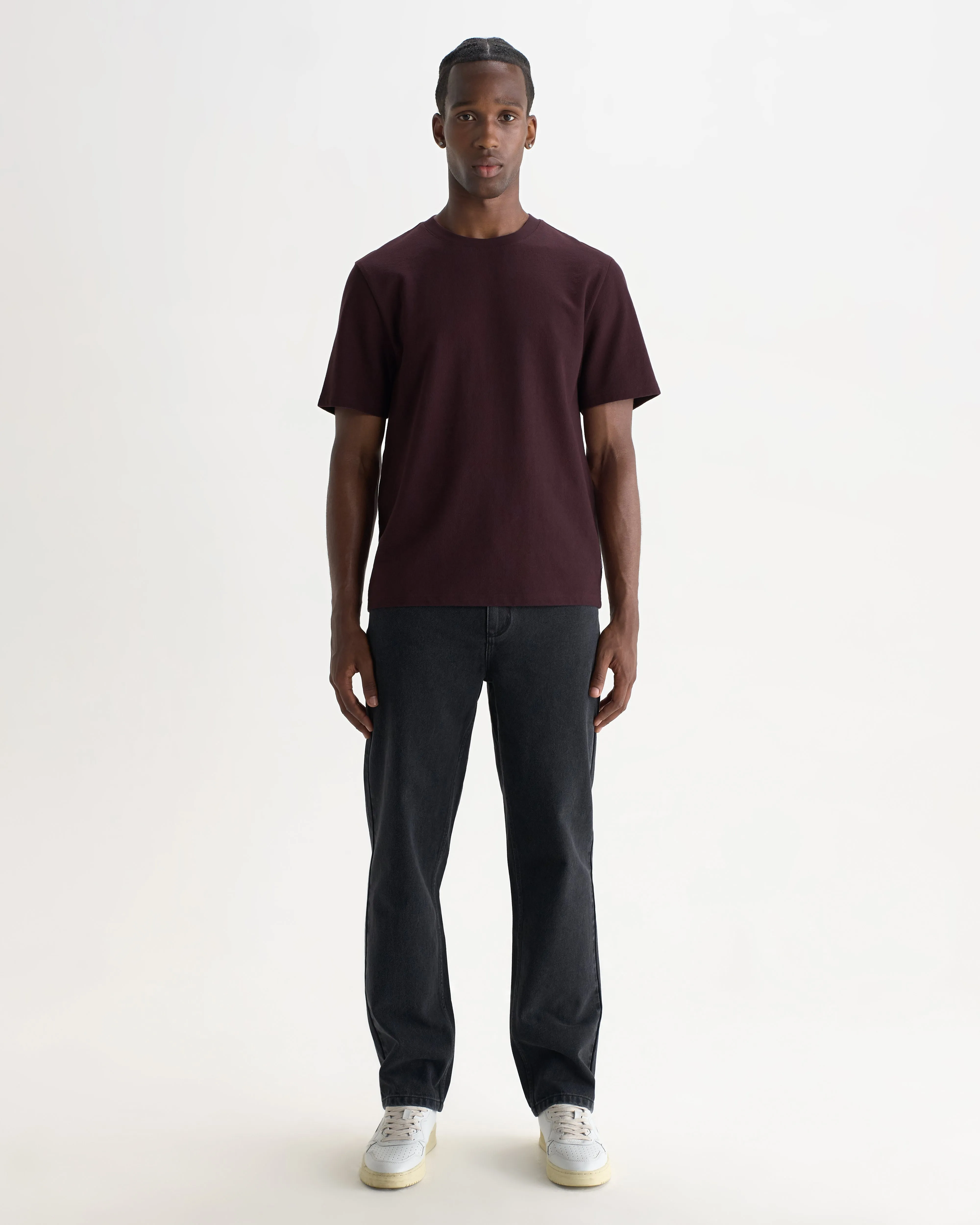 Dean - Dark Purple Textured Organic Cotton T-Shirt sold by Wax London product image thumbnail 3