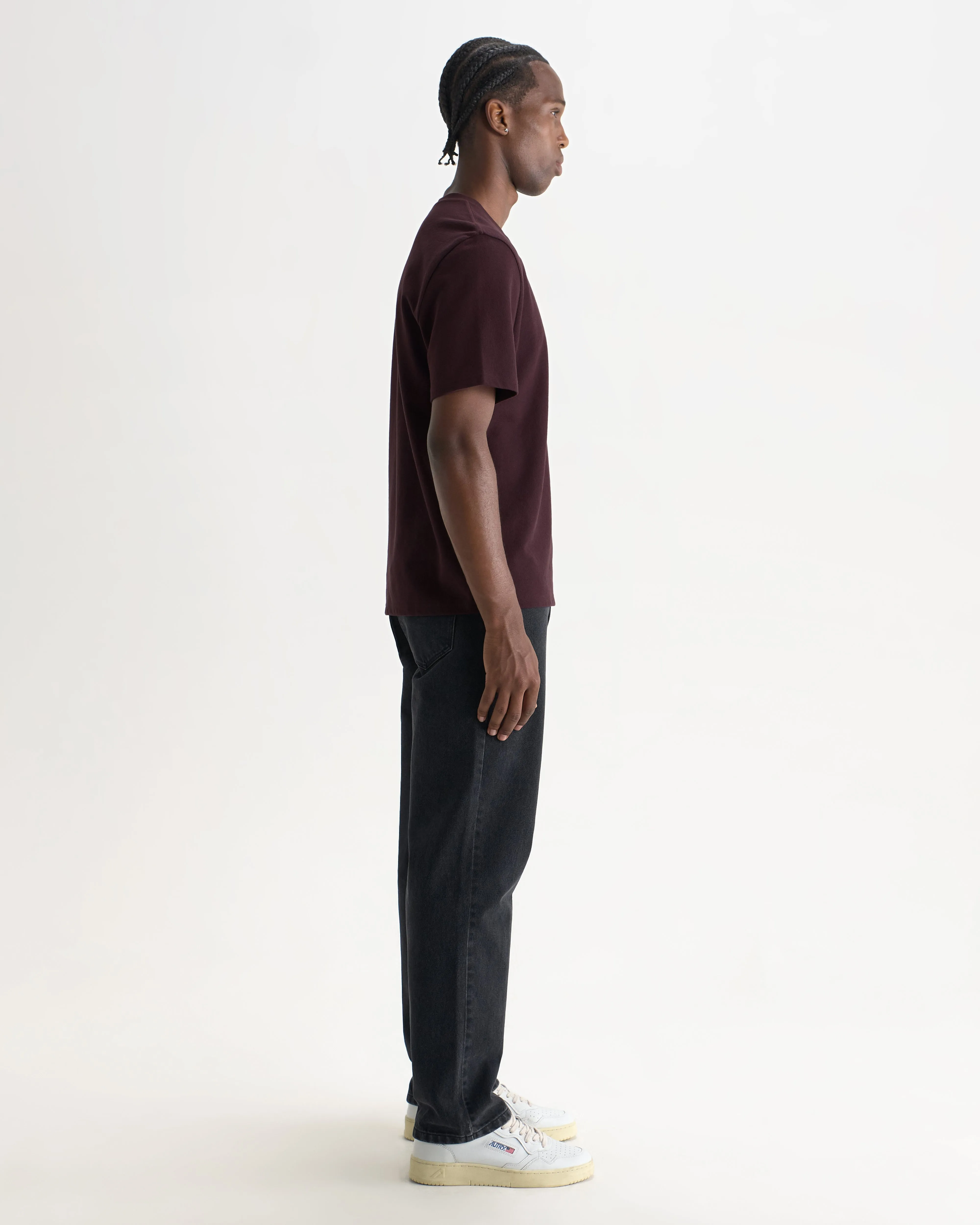Dean - Dark Purple Textured Organic Cotton T-Shirt sold by Wax London product image thumbnail 4