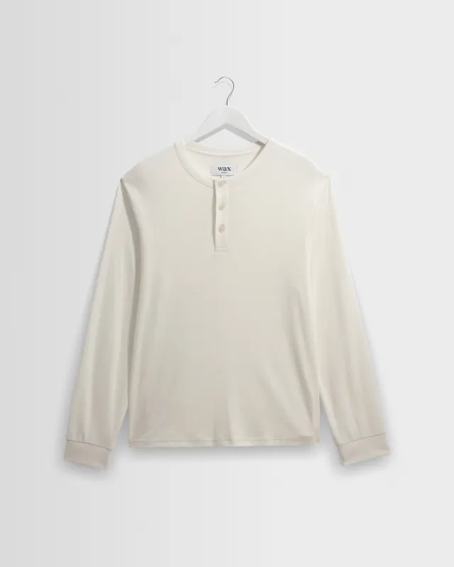 Caleb - Ecru Brushed Organic Cotton Henley Long-Sleeve T-Shirt made by Wax London