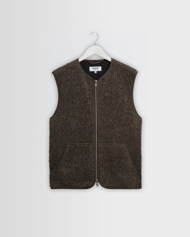 Ossian - Dusty Brown Boucle Wool Gilet made by Wax London