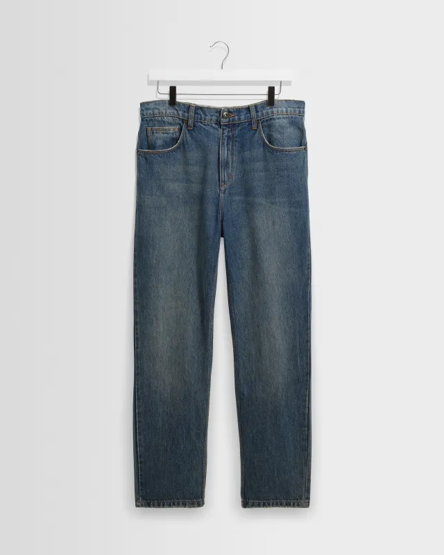 Russell - Mid Blue Faded Vintage Straight Fit Denim Jeans made by Wax London