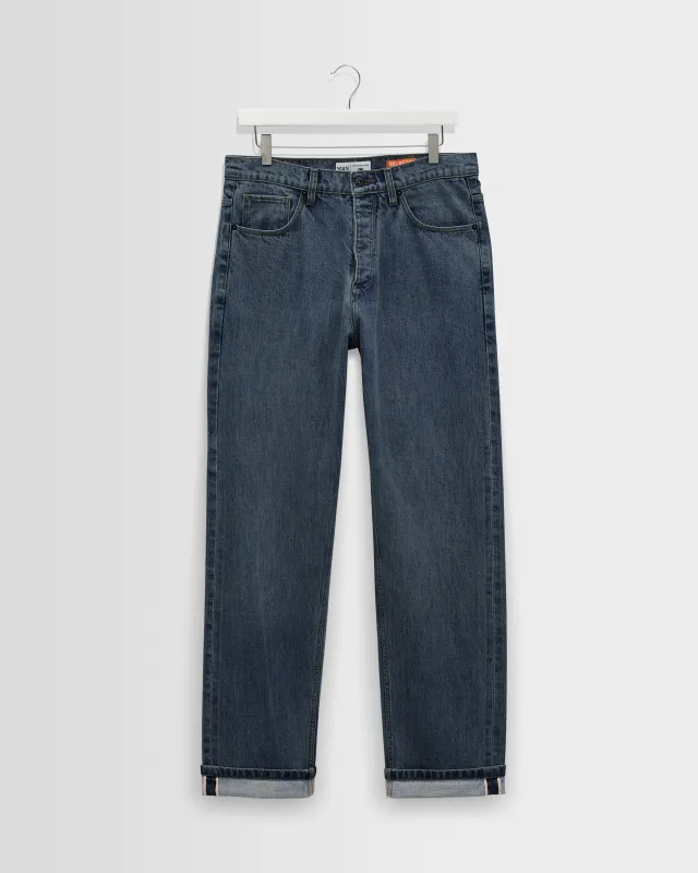 Russell - Mid Blue Wash Selvedge Straight Fit Denim Jeans made by Wax London