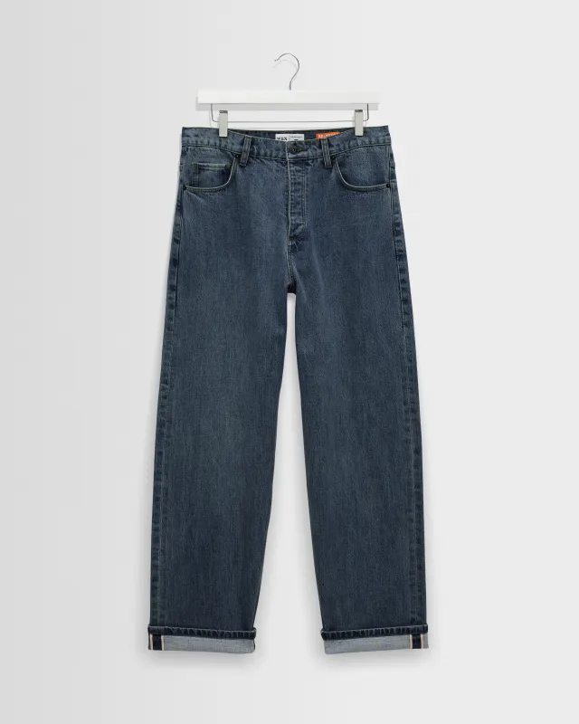Felix - Mid Blue Wash Selvedge Loose Fit Denim Jeans made by Wax London