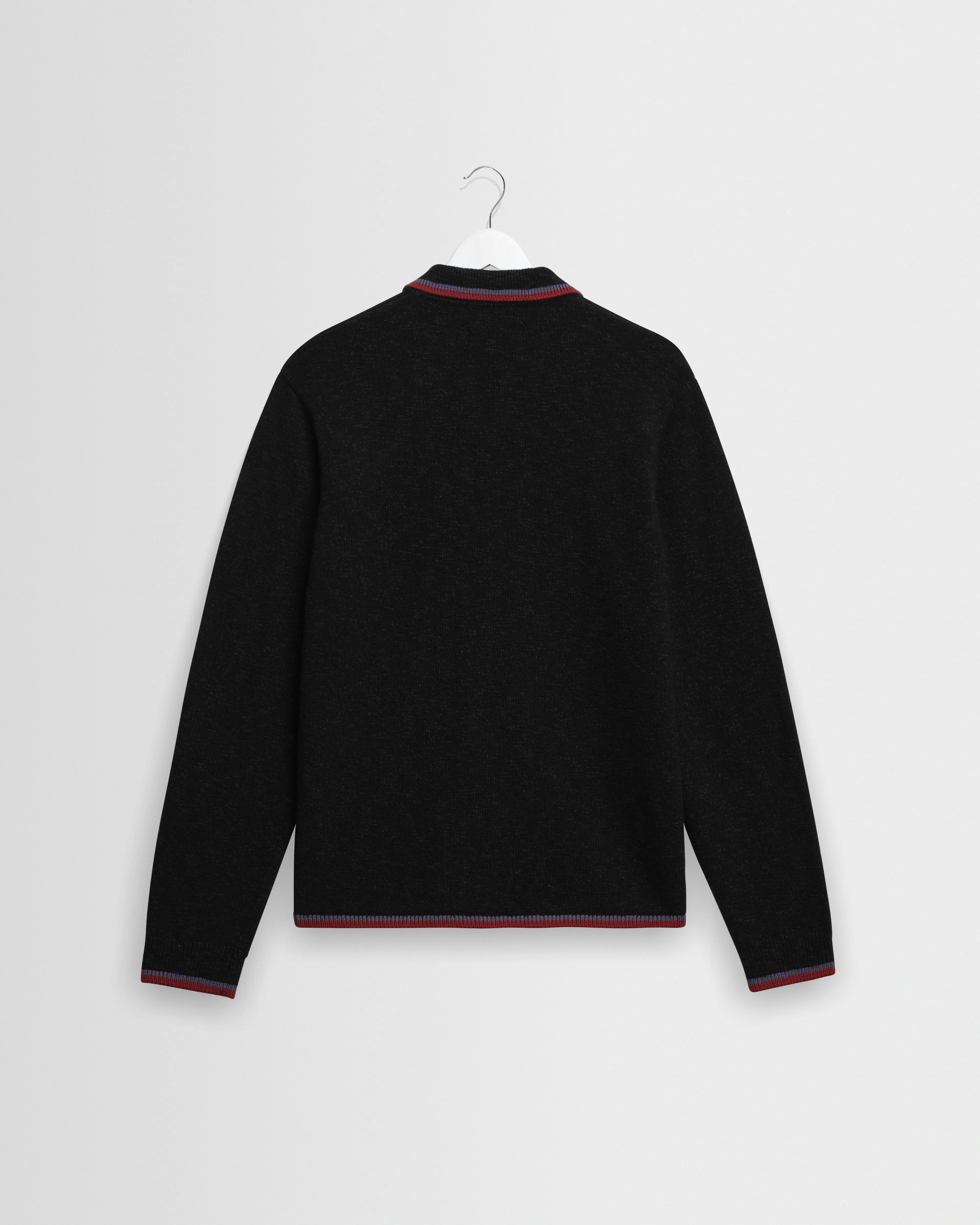 Lennox - Black And Maroon Long-Sleeve Knitted Zip Polo sold by Wax London product image thumbnail 3