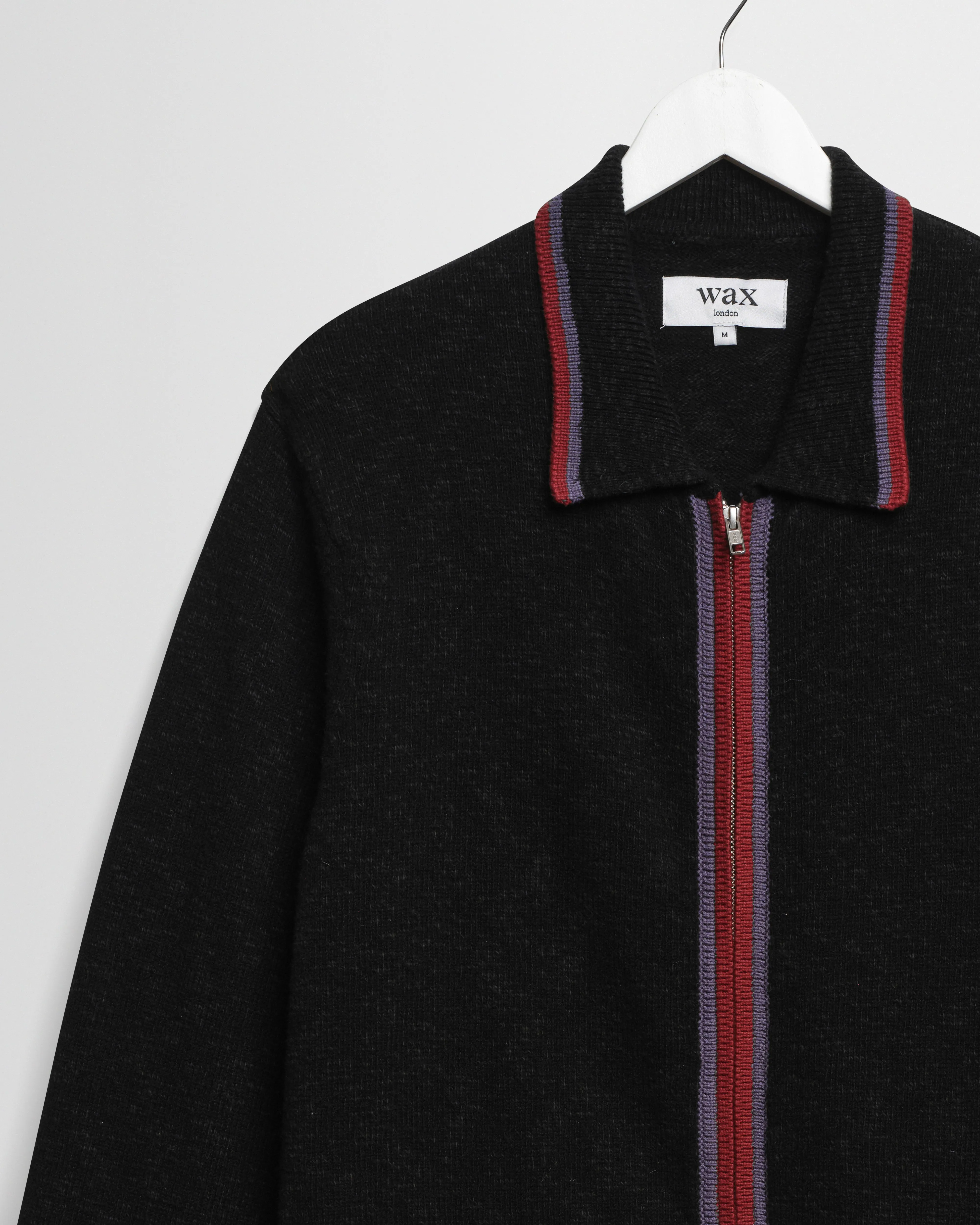 Lennox - Black And Maroon Long-Sleeve Knitted Zip Polo sold by Wax London product image thumbnail 2