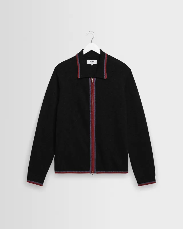 Lennox - Black And Maroon Long-Sleeve Knitted Zip Polo made by Wax London