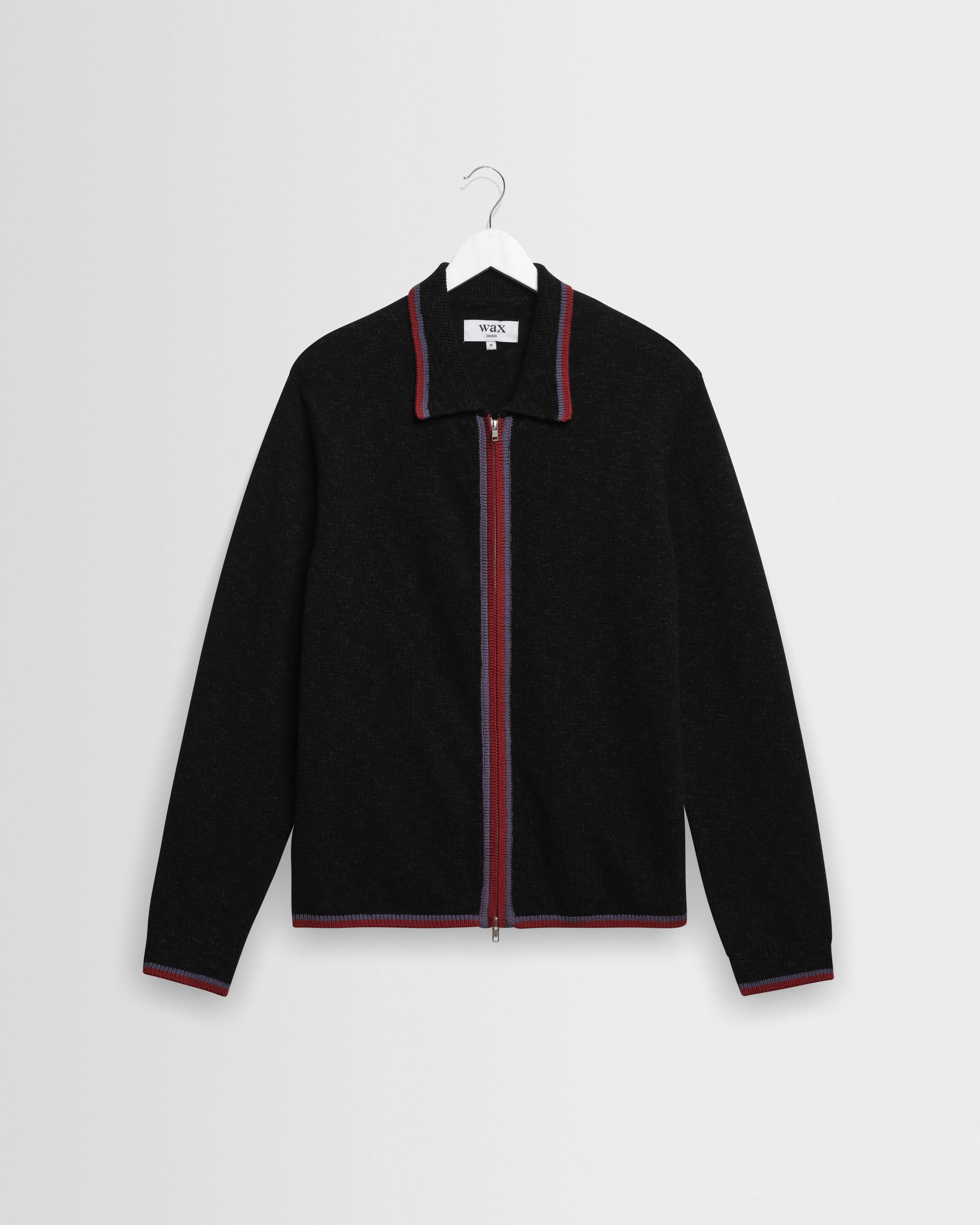 Lennox - Black And Maroon Long-Sleeve Knitted Zip Polo sold by Wax London