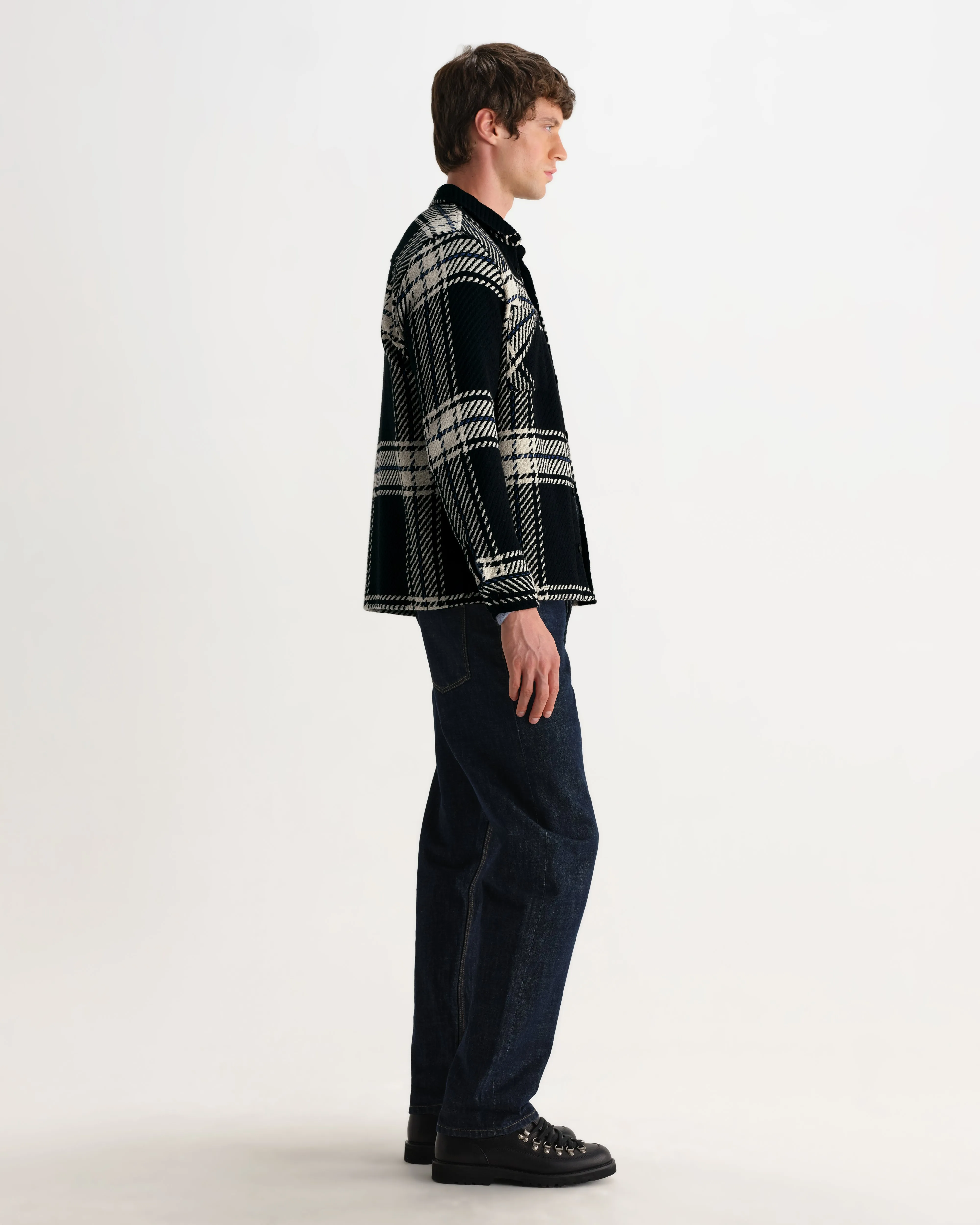 Whiting - Black And Ecru Oversize Grid Check Overshirt sold by Wax London product image thumbnail 5
