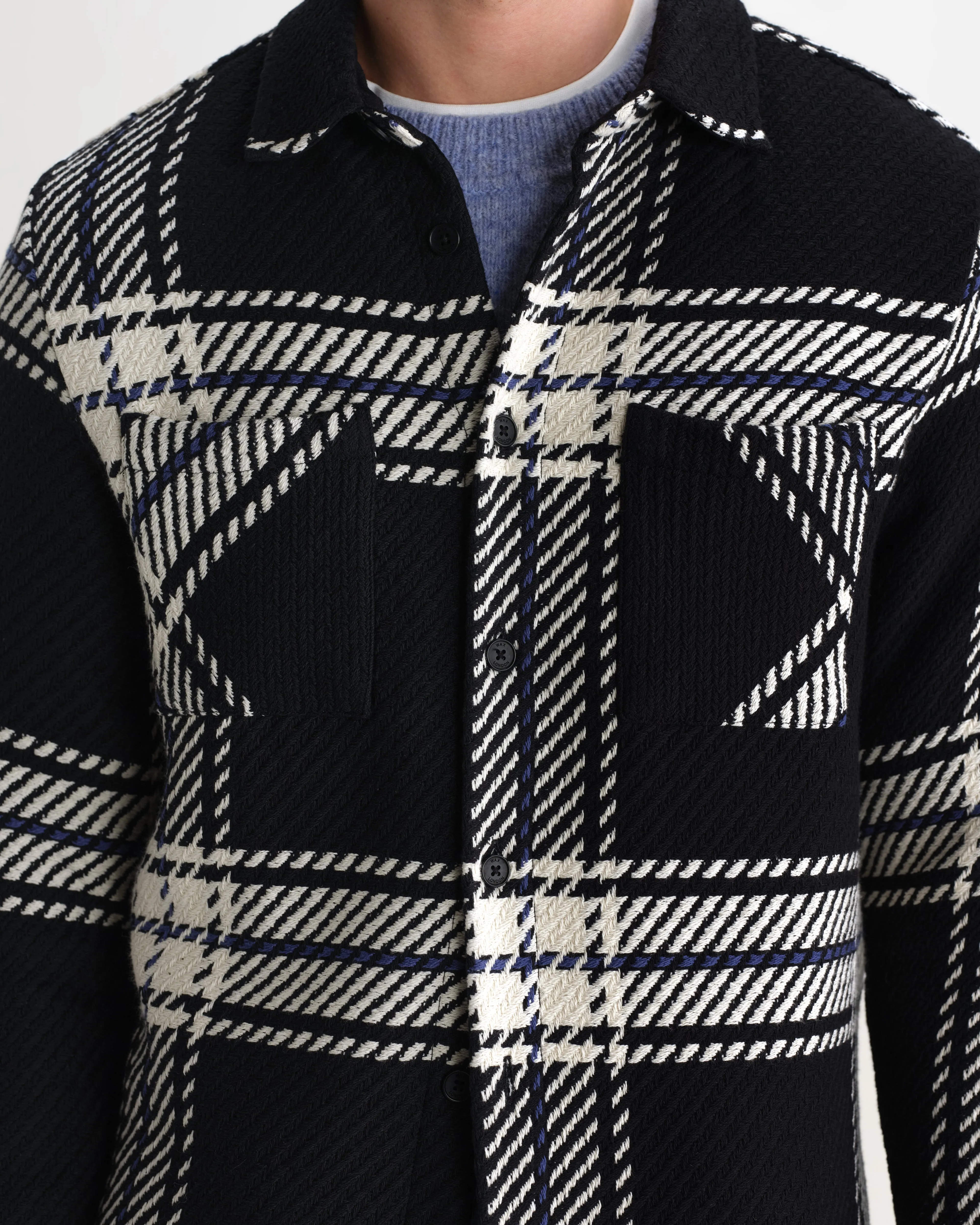 Whiting - Black And Ecru Oversize Grid Check Overshirt sold by Wax London product image thumbnail 3