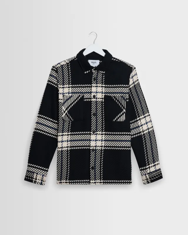 Whiting - Black And Ecru Oversize Grid Check Overshirt made by Wax London