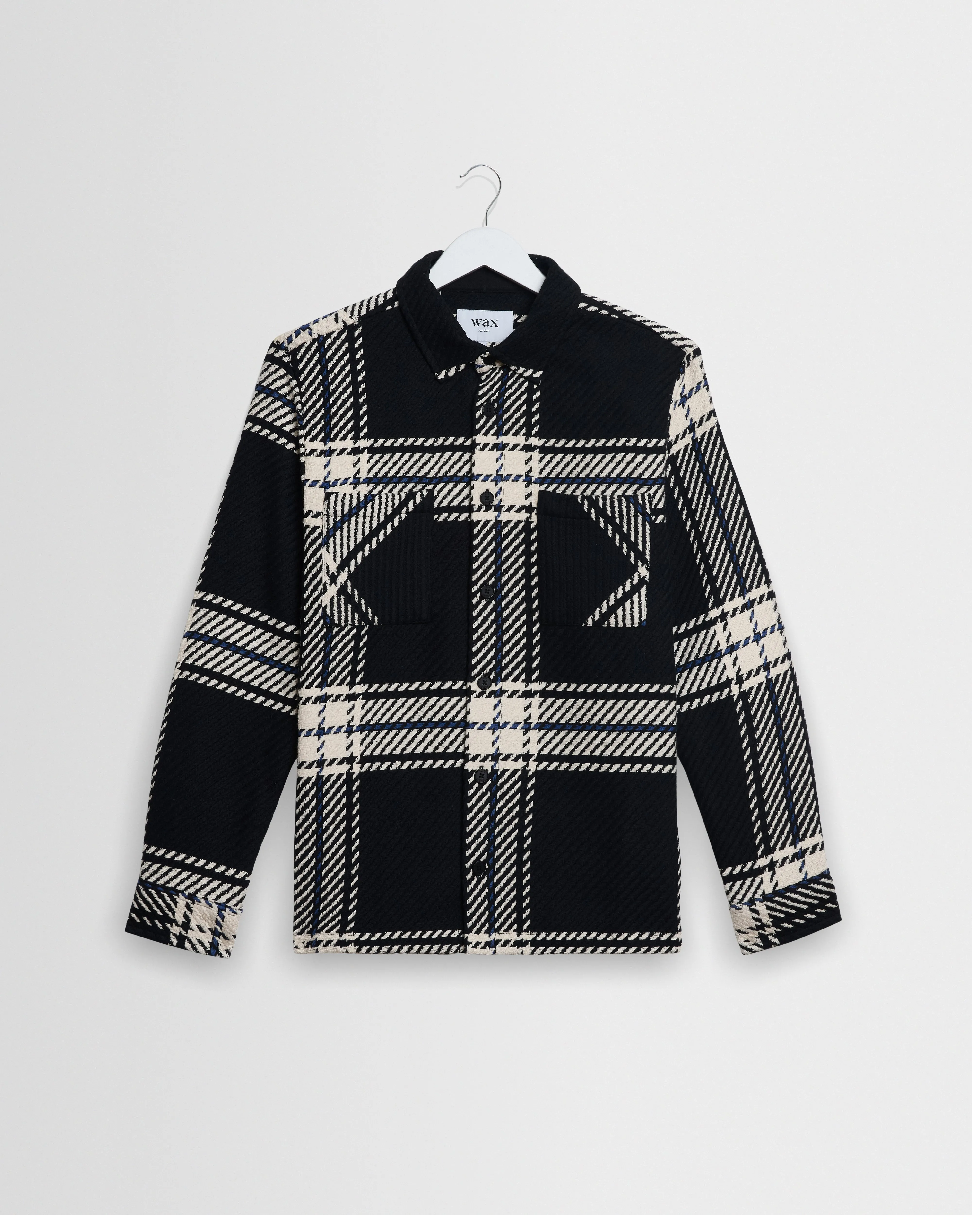 Whiting - Black And Ecru Oversize Grid Check Overshirt sold by Wax London