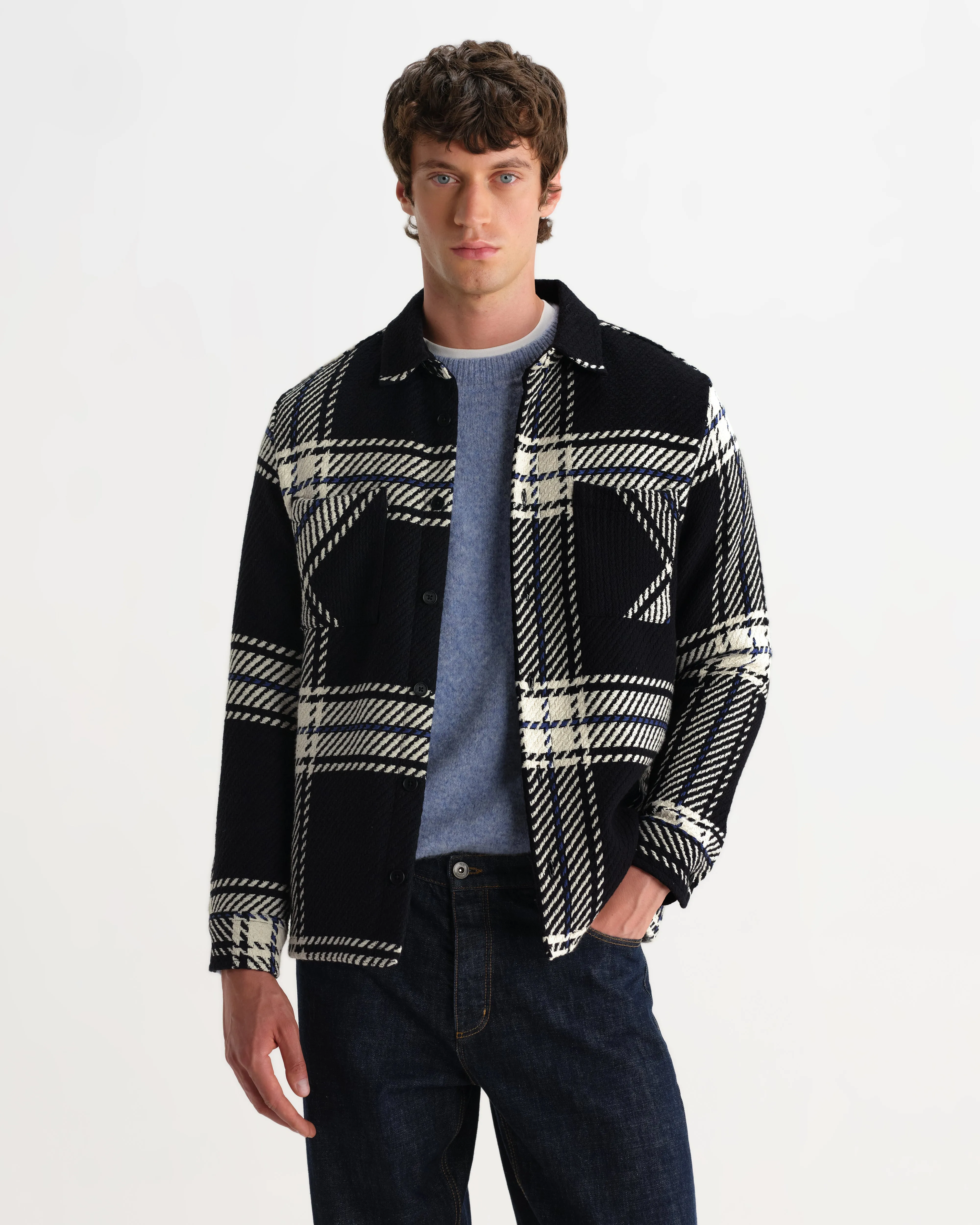 Whiting - Black And Ecru Oversize Grid Check Overshirt sold by Wax London product image thumbnail 2