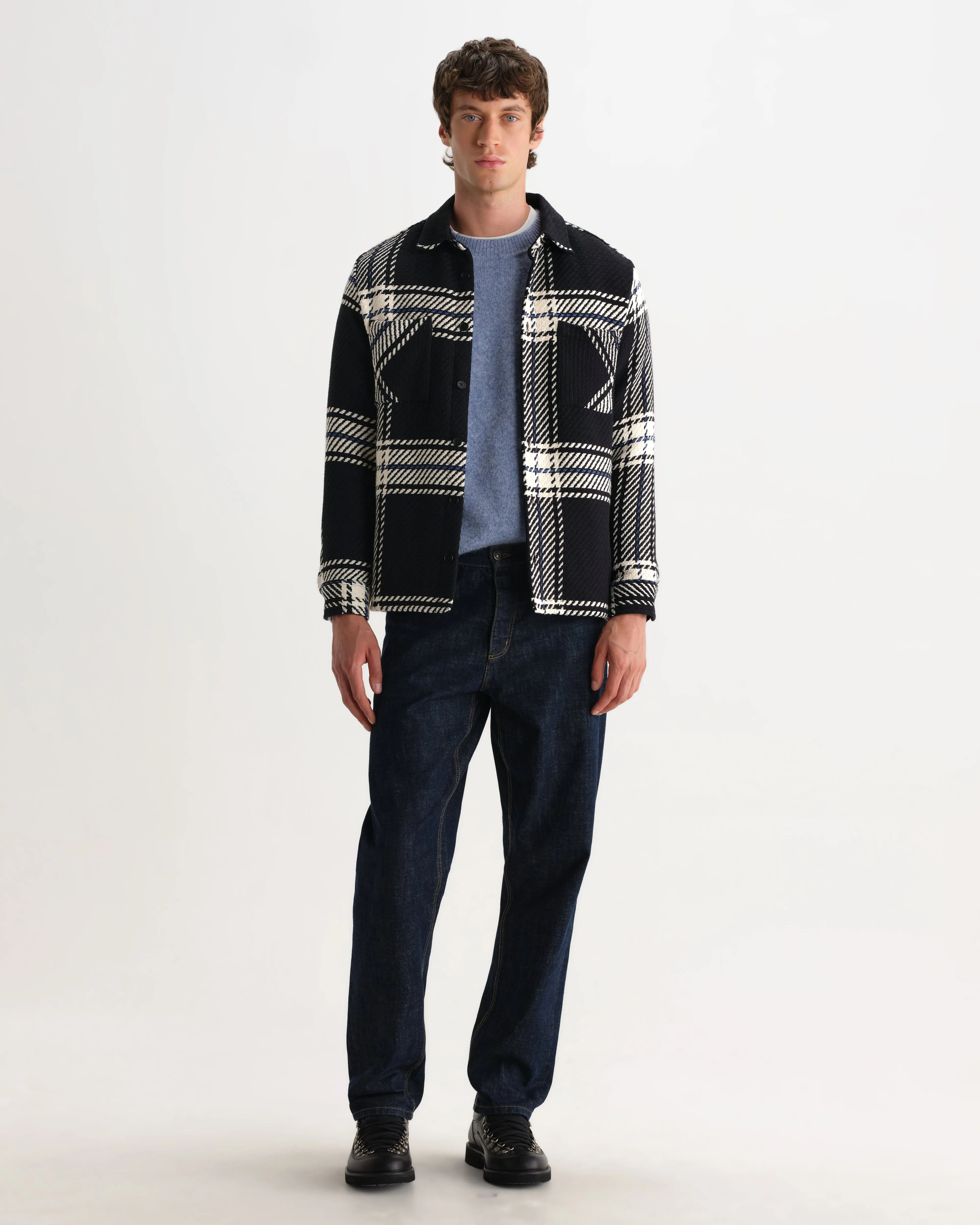 Whiting - Black And Ecru Oversize Grid Check Overshirt sold by Wax London product image thumbnail 4