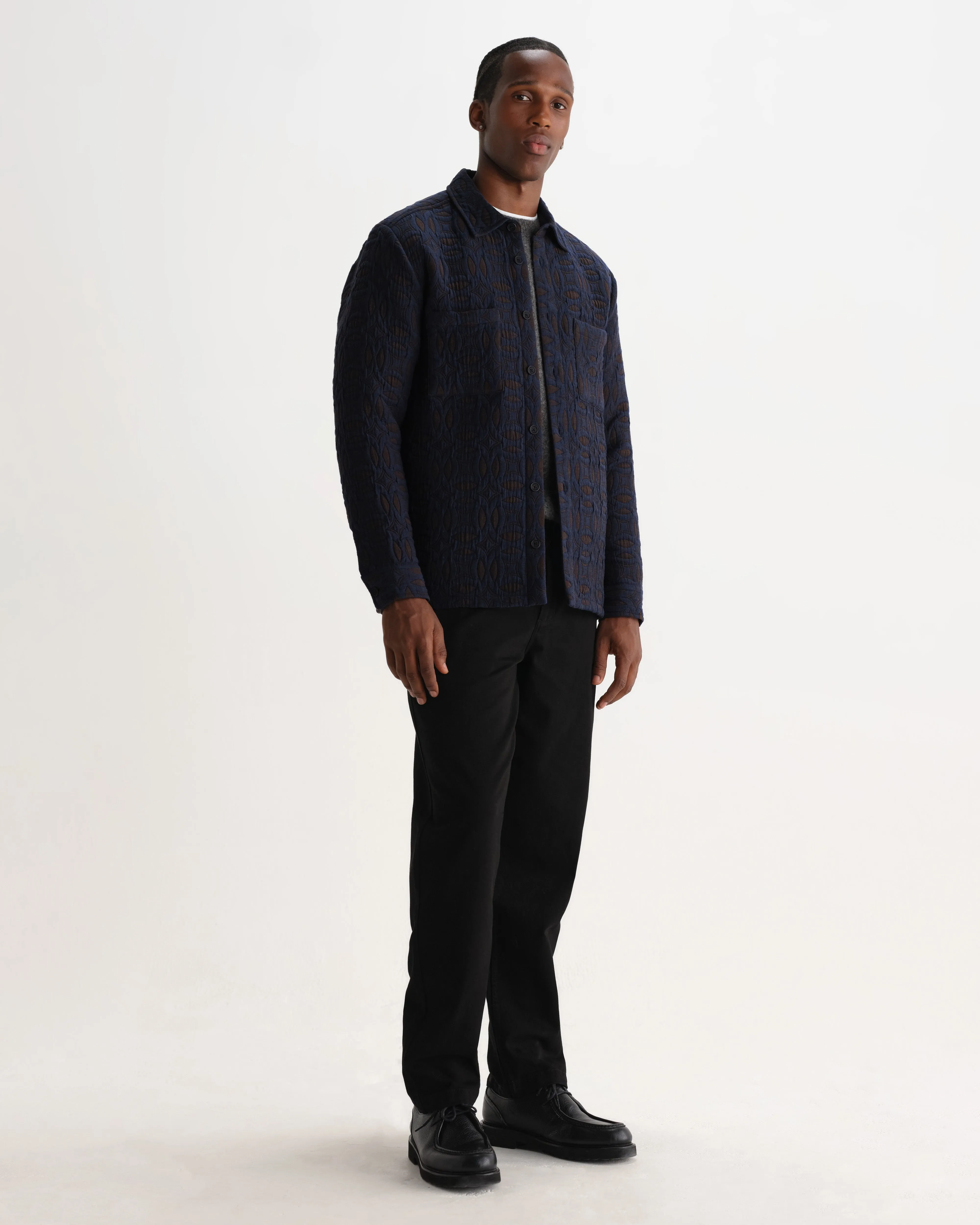 Otto - Navy And Brown Ornate Quilted Overshirt sold by Wax London product image thumbnail 4