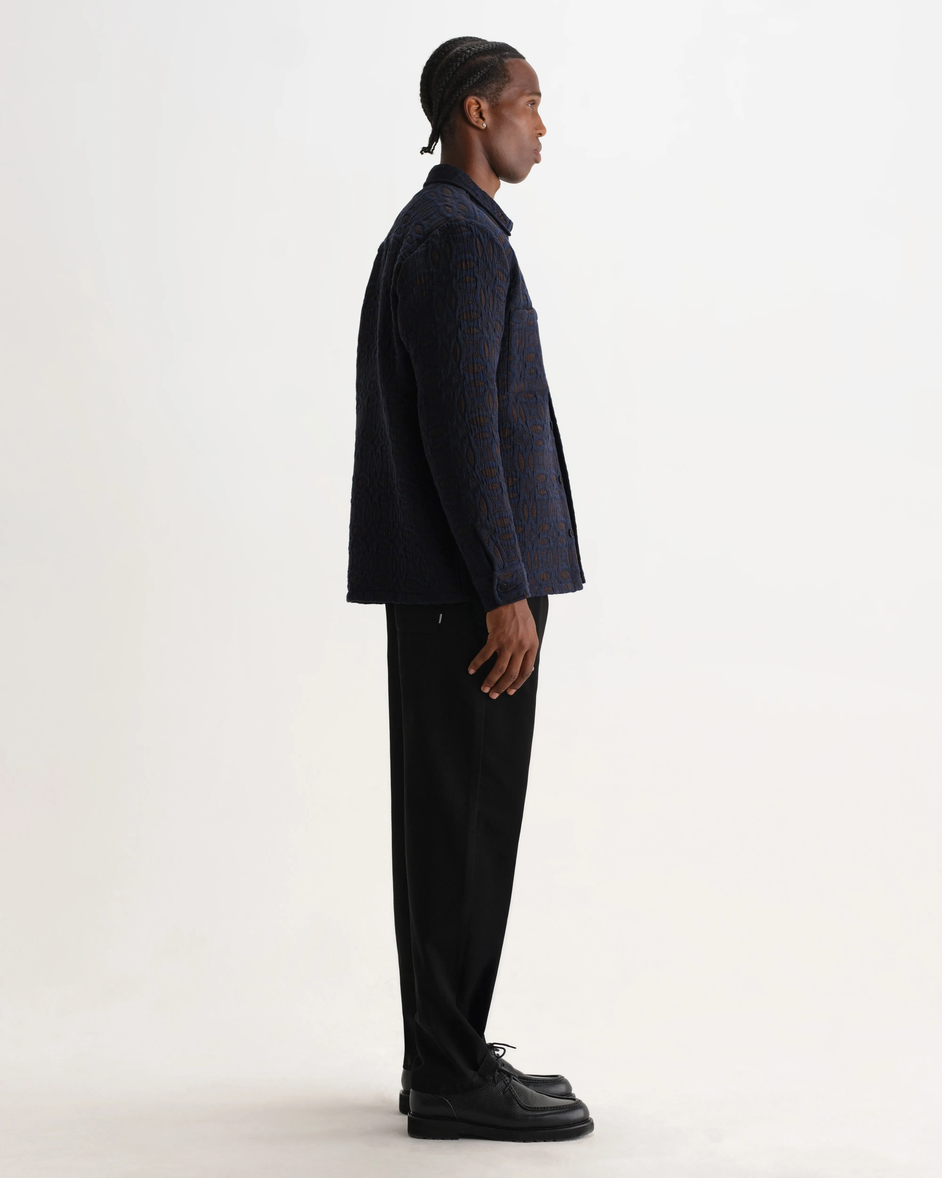 Otto - Navy And Brown Ornate Quilted Overshirt sold by Wax London product image thumbnail 5