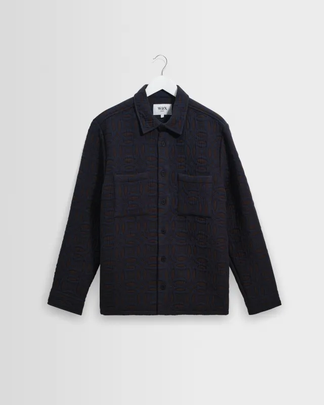 Otto - Navy And Brown Ornate Quilted Overshirt made by Wax London