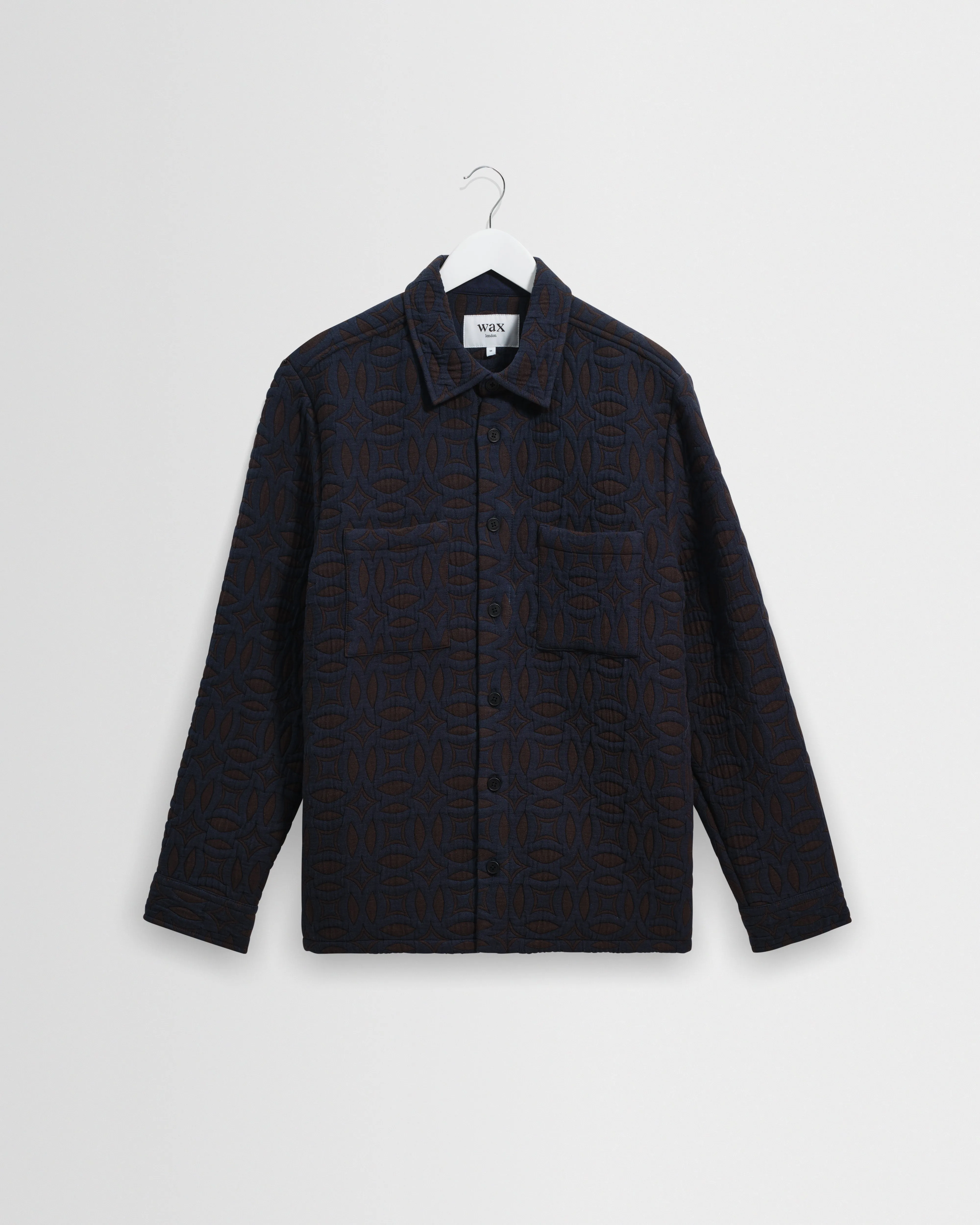 Otto - Navy And Brown Ornate Quilted Overshirt sold by Wax London