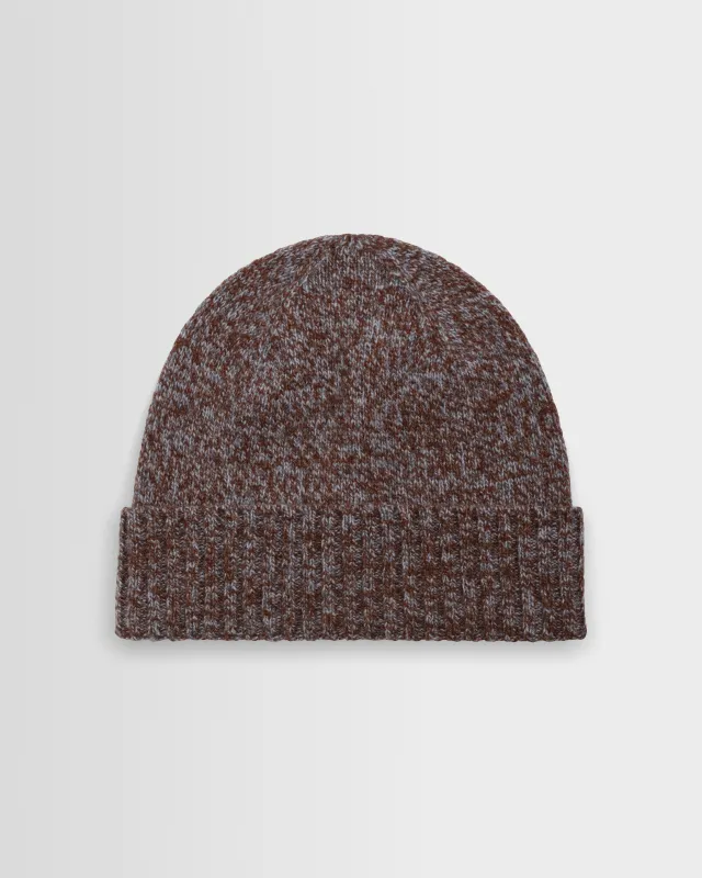 Brook - Brown And Grey Twisted Fleck Wool Beanie made by Wax London