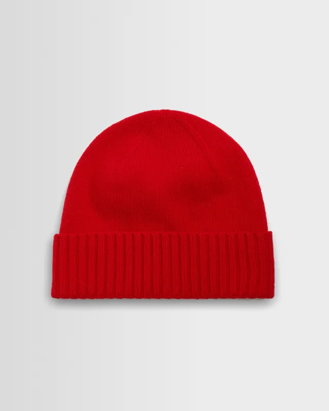 Brook - Red Single Rib Wool Beanie made by Wax London